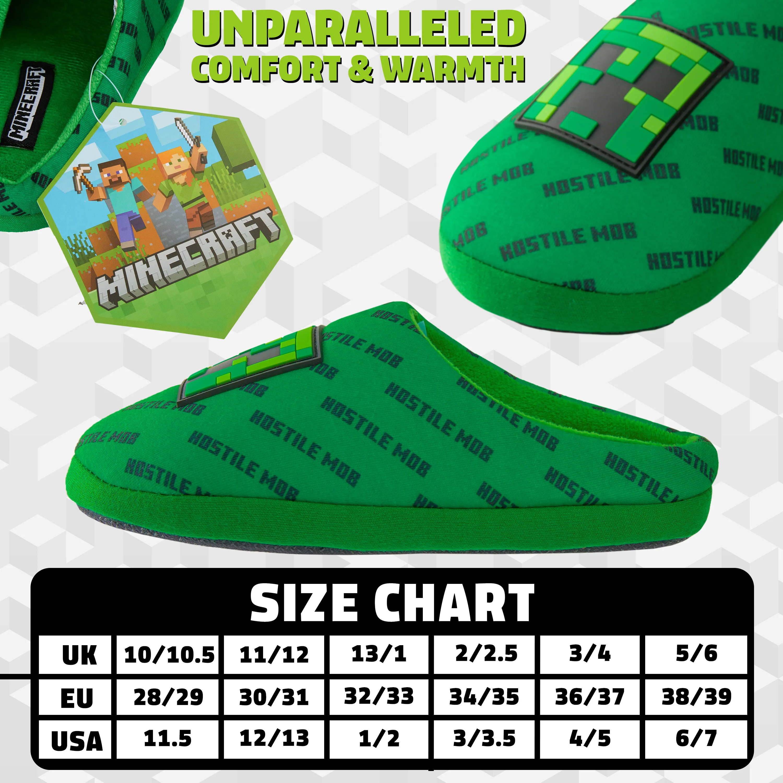 Minecraft Boys Slippers, Cosy Creeper Indoor House Shoes - Gamer Gifts for Boys - Image 6