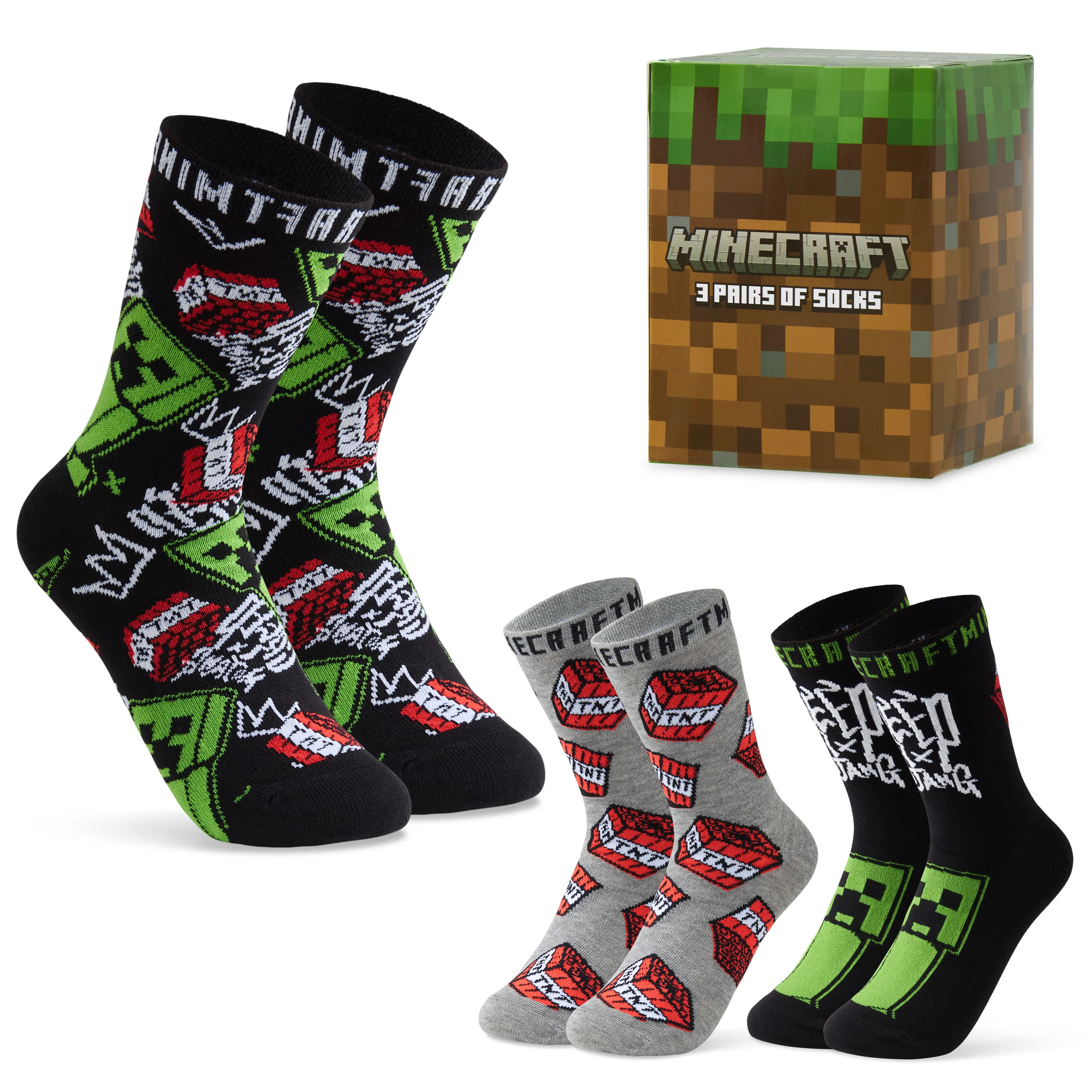 Minecraft Boys Socks 3 Pack, Multicolored Socks for Boys