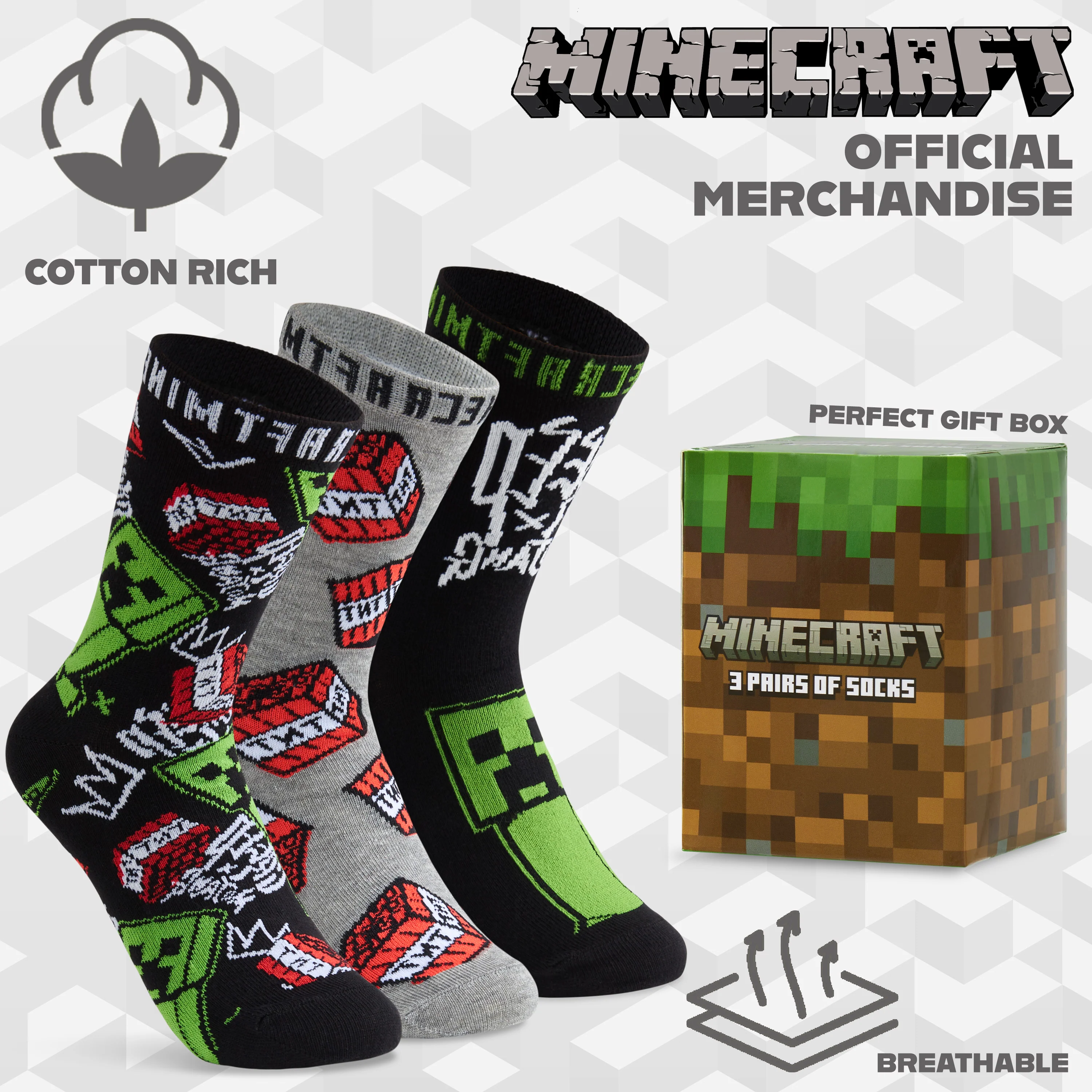 Minecraft Boys Socks 3 Pack, Multicolored Socks for Boys - Image 6
