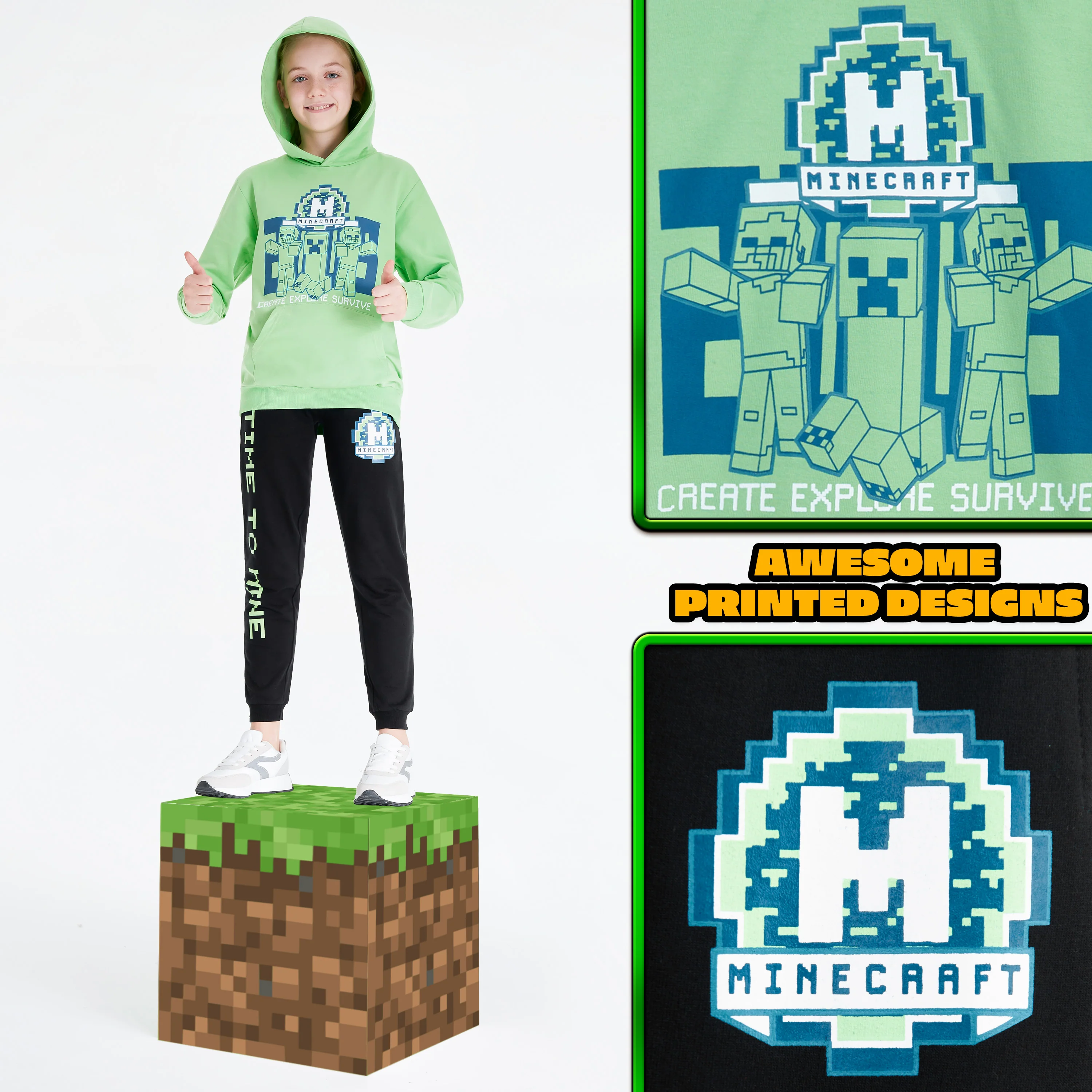 Minecraft Boys Tracksuit, Kids Hoodie and Joggers Set - Image 4