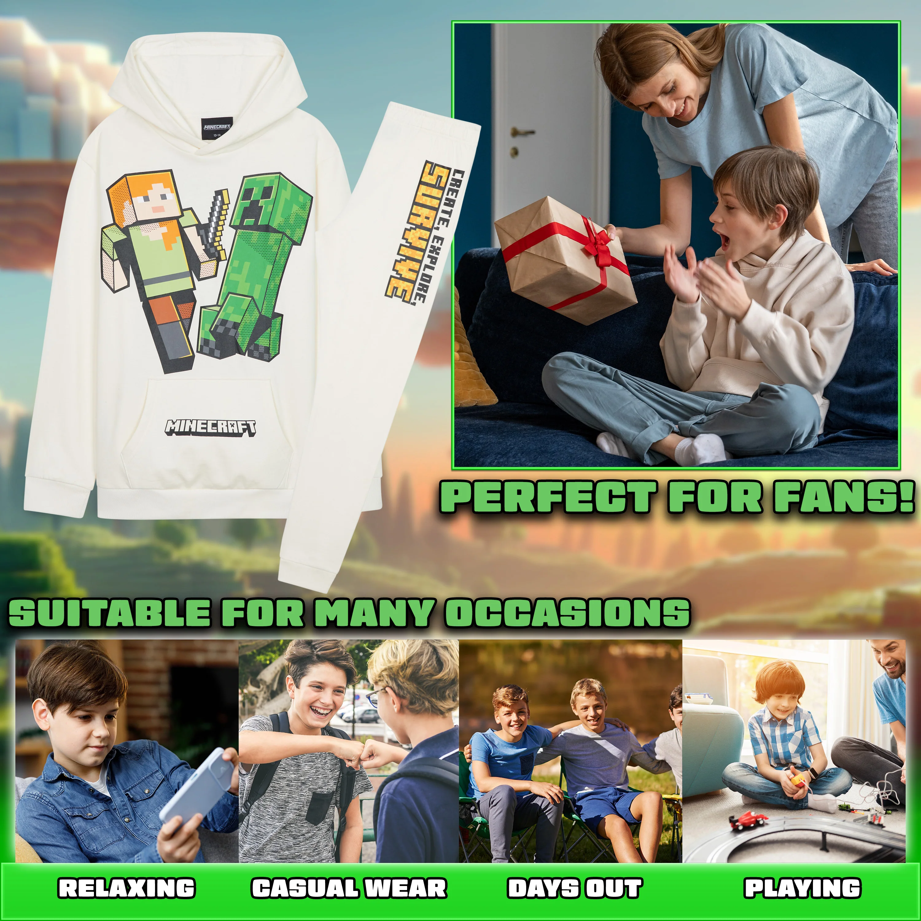 Minecraft Boys Tracksuit Set Comfy Loungewear Activewear - Gaming Gifts for Boys - Image 3