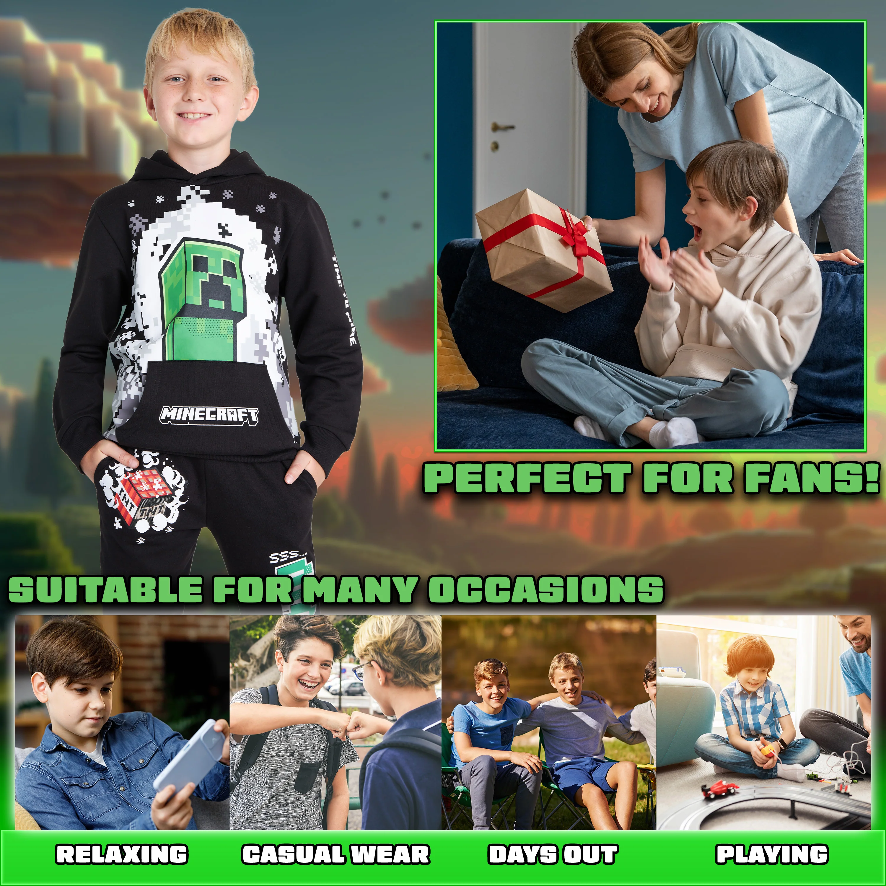 Minecraft Boys Tracksuit Set Comfy Loungewear Activewear - Gaming Gifts for Boys - Image 3