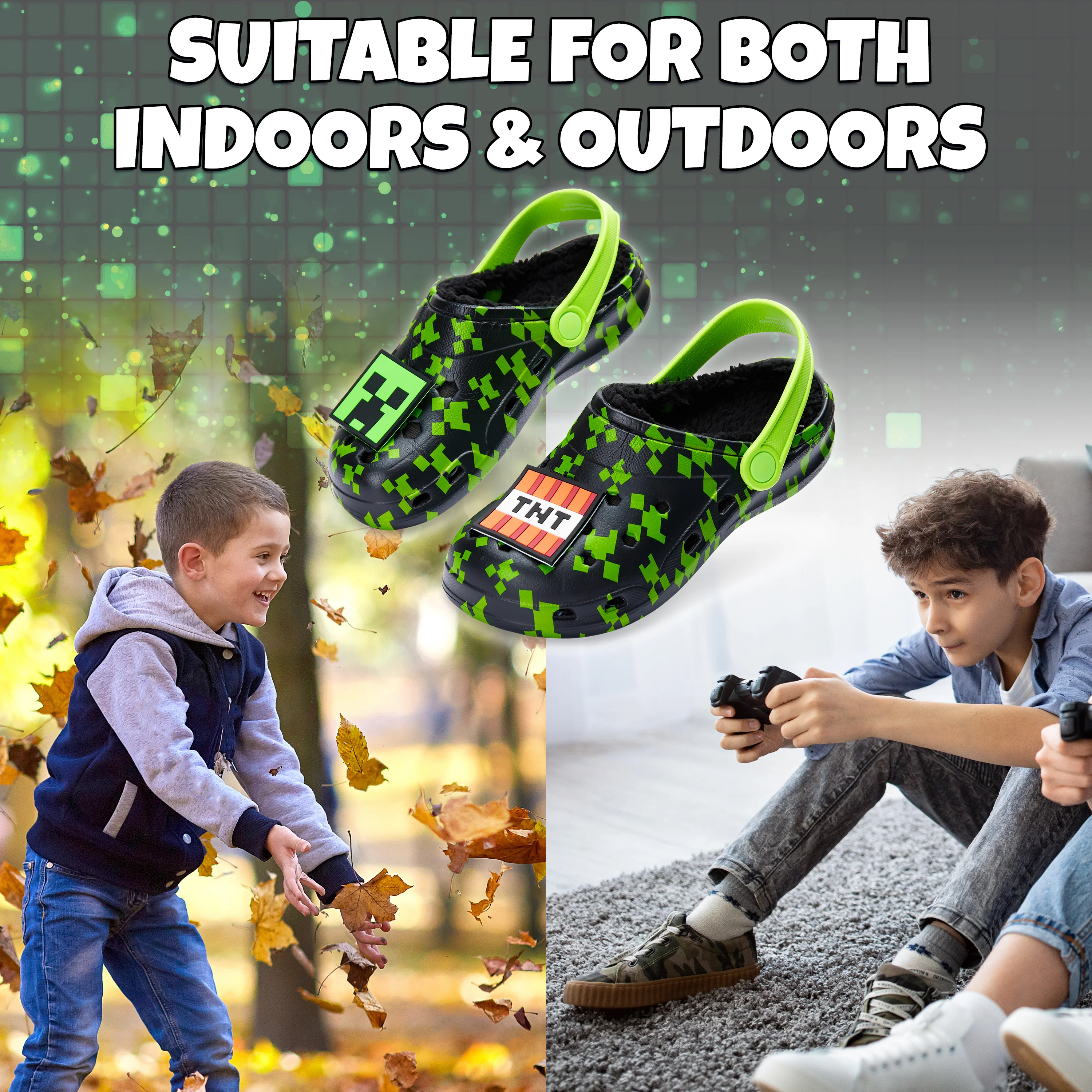 Minecraft Boys Winter Clogs Fleece Lining & Charms, Kids Teens - Image 5