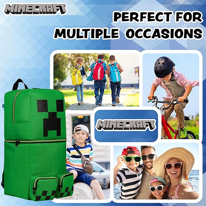 Minecraft Children’s Backpacks for Boys Creeper Rucksack School Bag with Zipped Pockets - Image 4