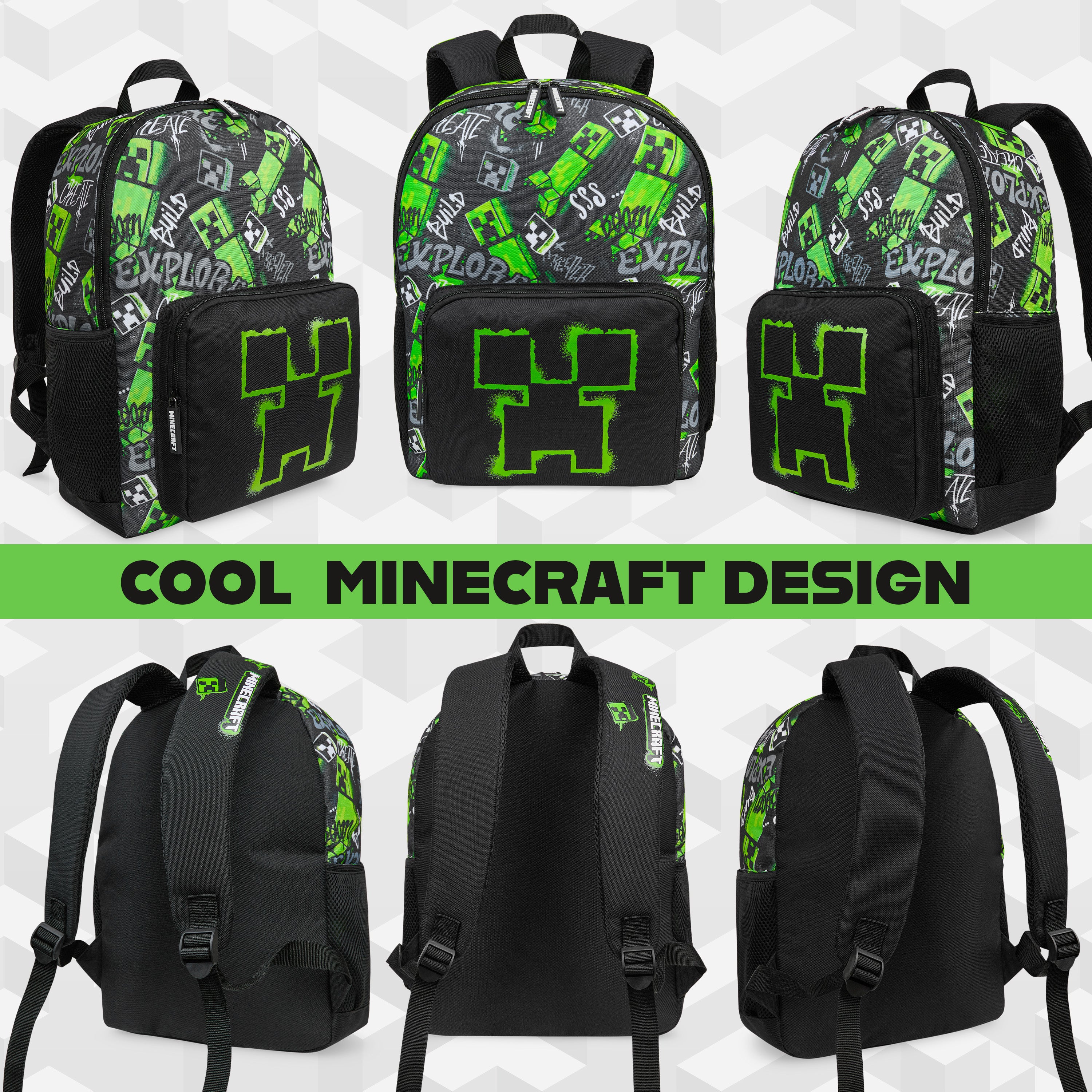 Minecraft Children’s Backpacks for Boys Creeper Rucksack School Bag with Zipped Pockets Adjustable Straps Kids Backpack Travel Sports Gamer Gifts for Boys - Image 3