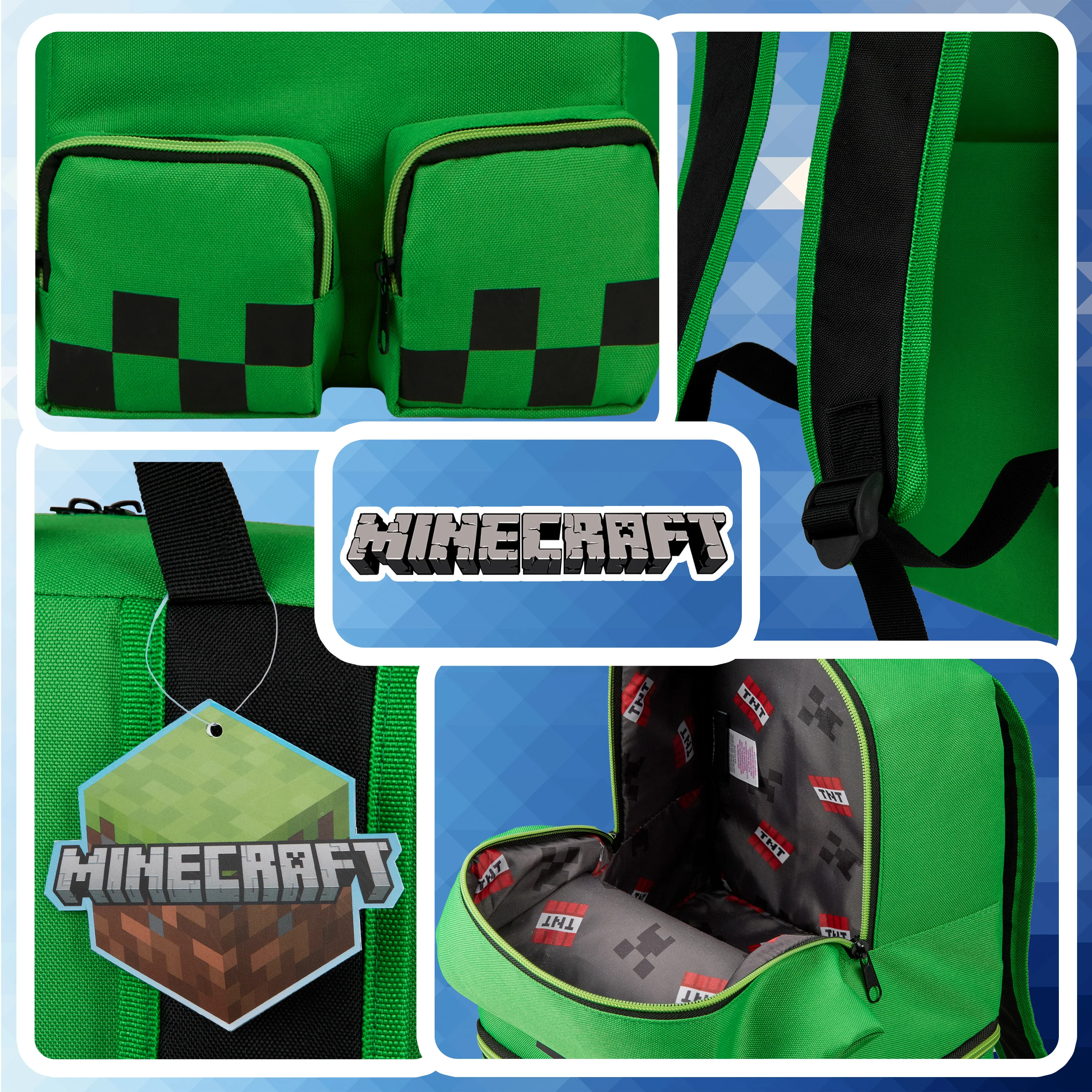 Minecraft Children's Backpacks for Boys, Creeper Green Rucksack - Image 4