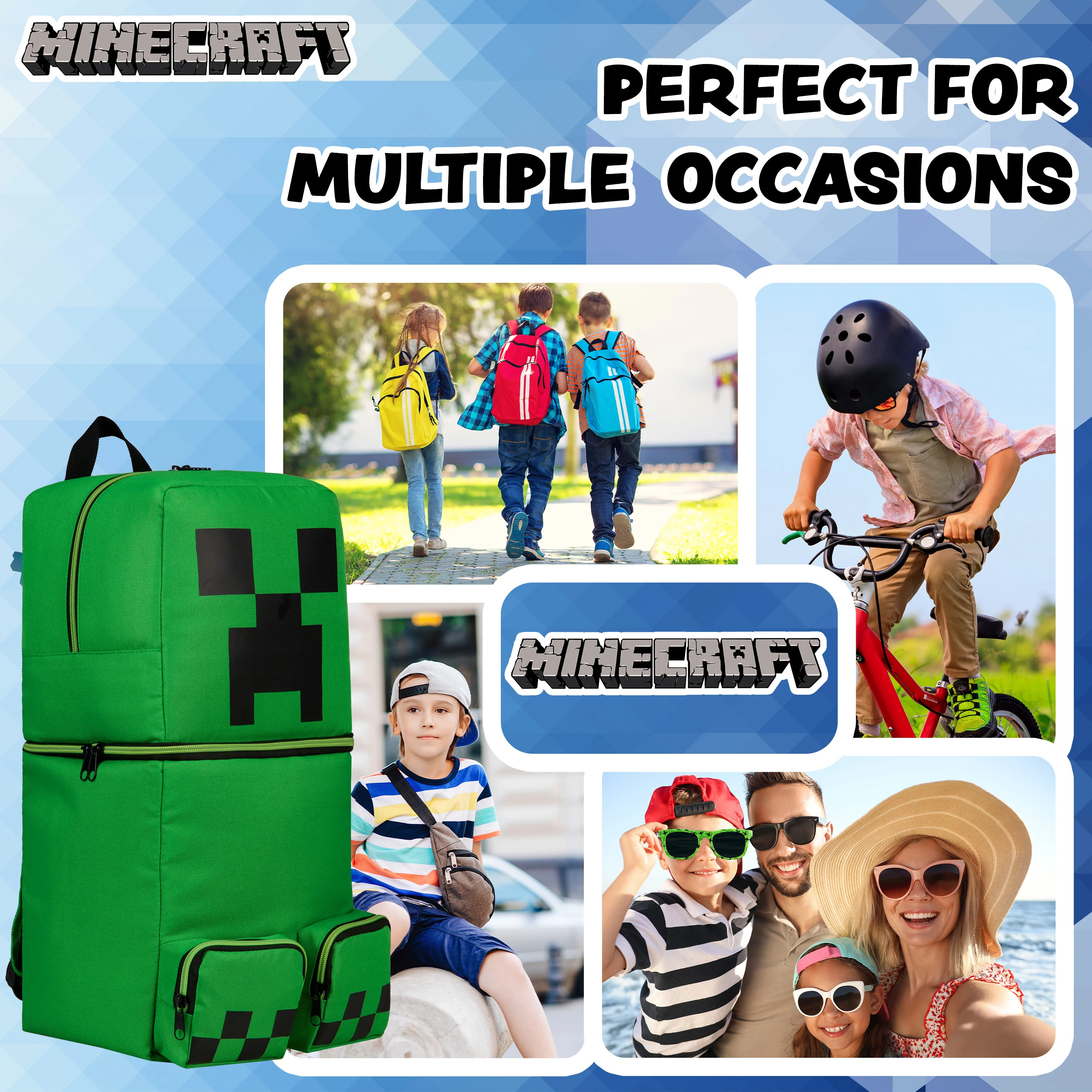 Minecraft Children's Backpacks for Boys, Creeper Green Rucksack - Image 5
