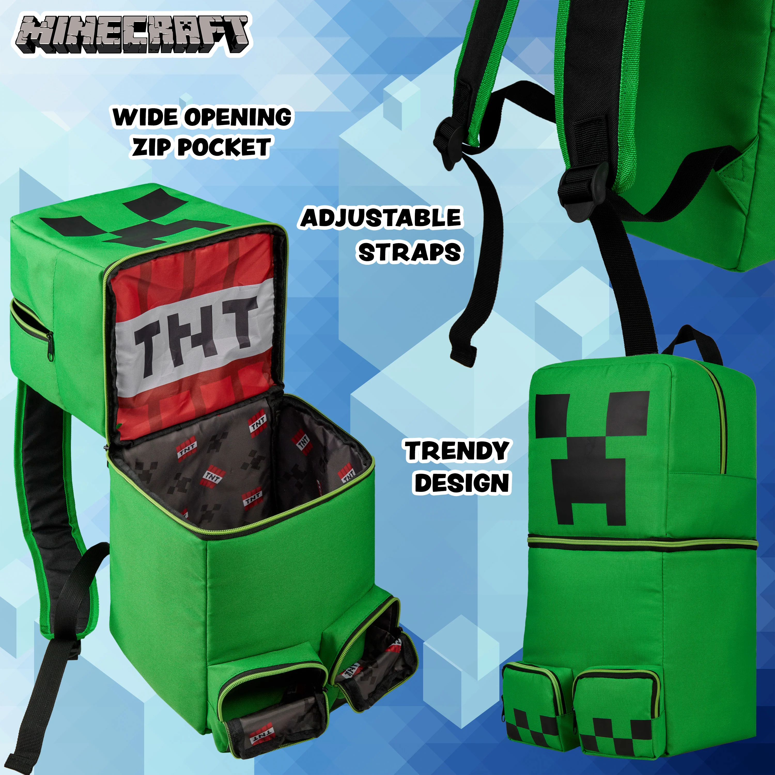 Minecraft Children's Backpacks for Boys, Creeper Green Rucksack - Image 6