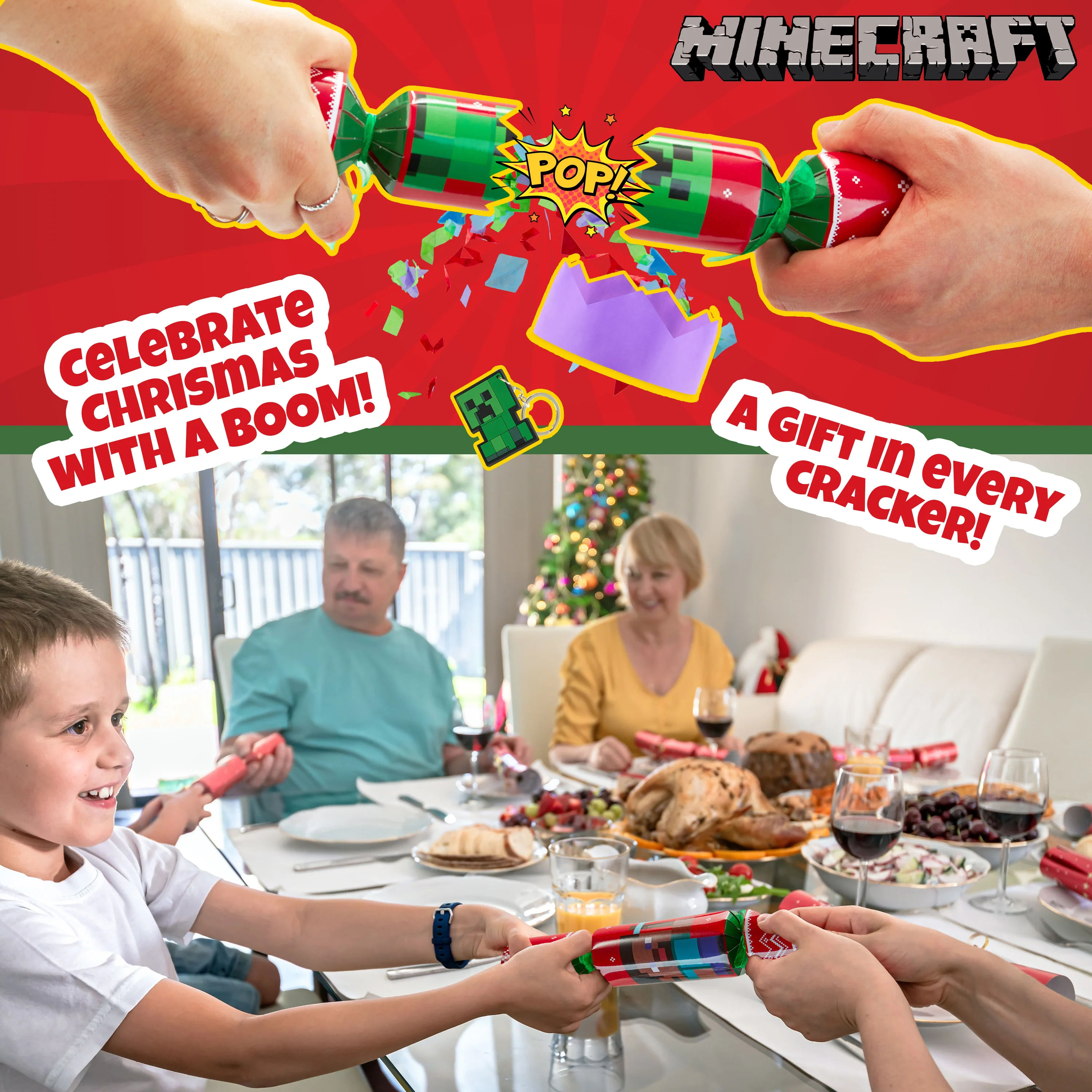 Minecraft Christmas Crackers Pack of 6 Mini Creeper Crackers for Kids - Image 3