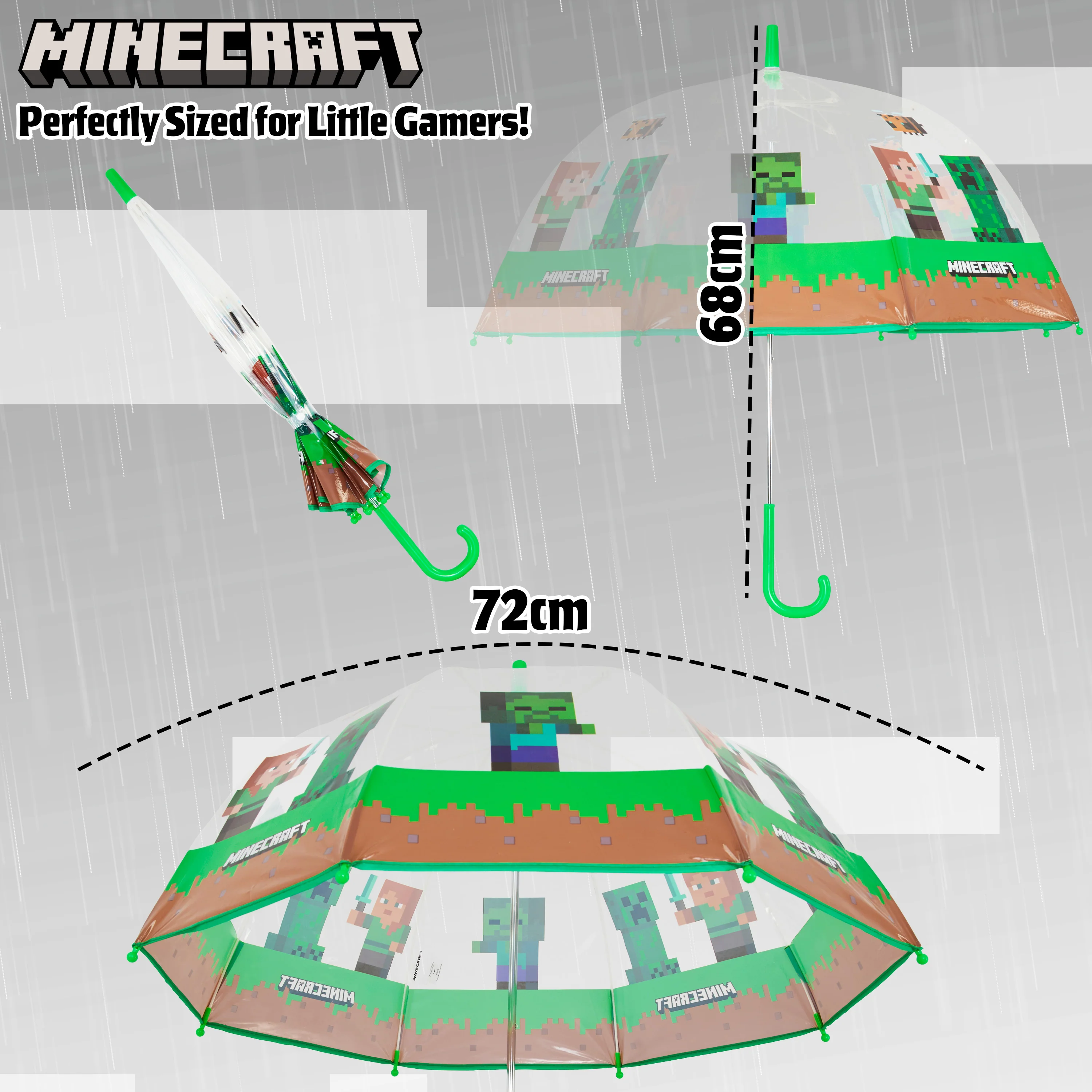 Minecraft Clear Dome Folding Umbrella for Kids - Telescopic, Windproof, Lightweight, and Fun Design - Ideal for Rainy Days - Image 7