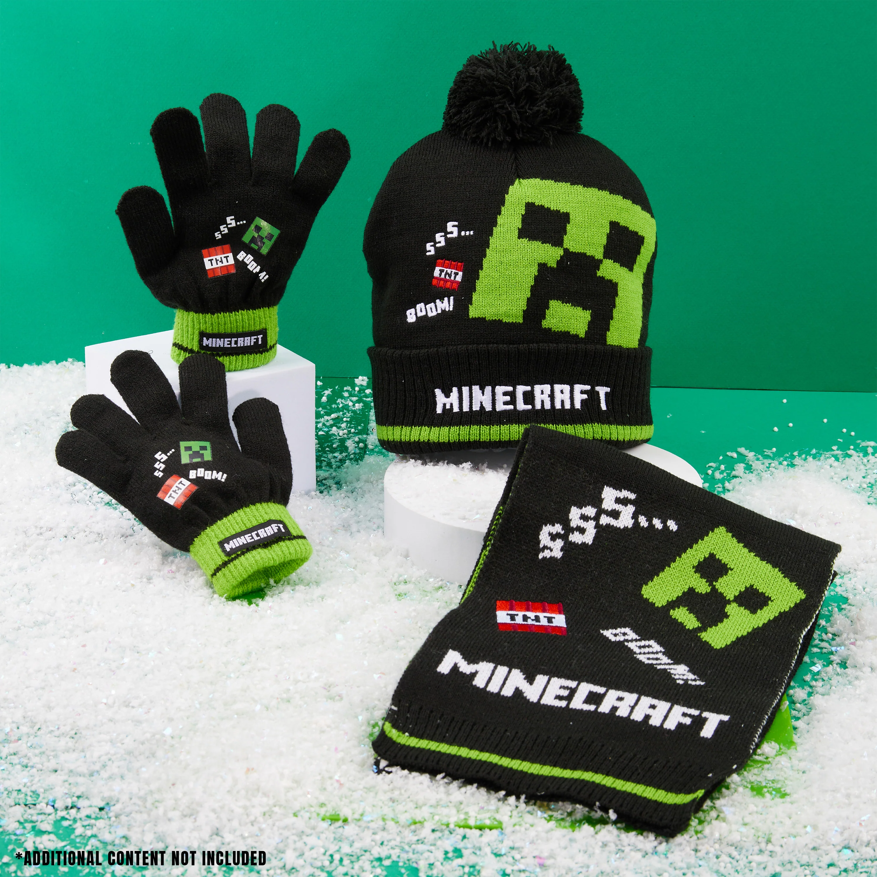 Minecraft Cold Weather Set - Creeper Beanie Hat Scarf and Gloves Set Kids Winter Set - Image 2