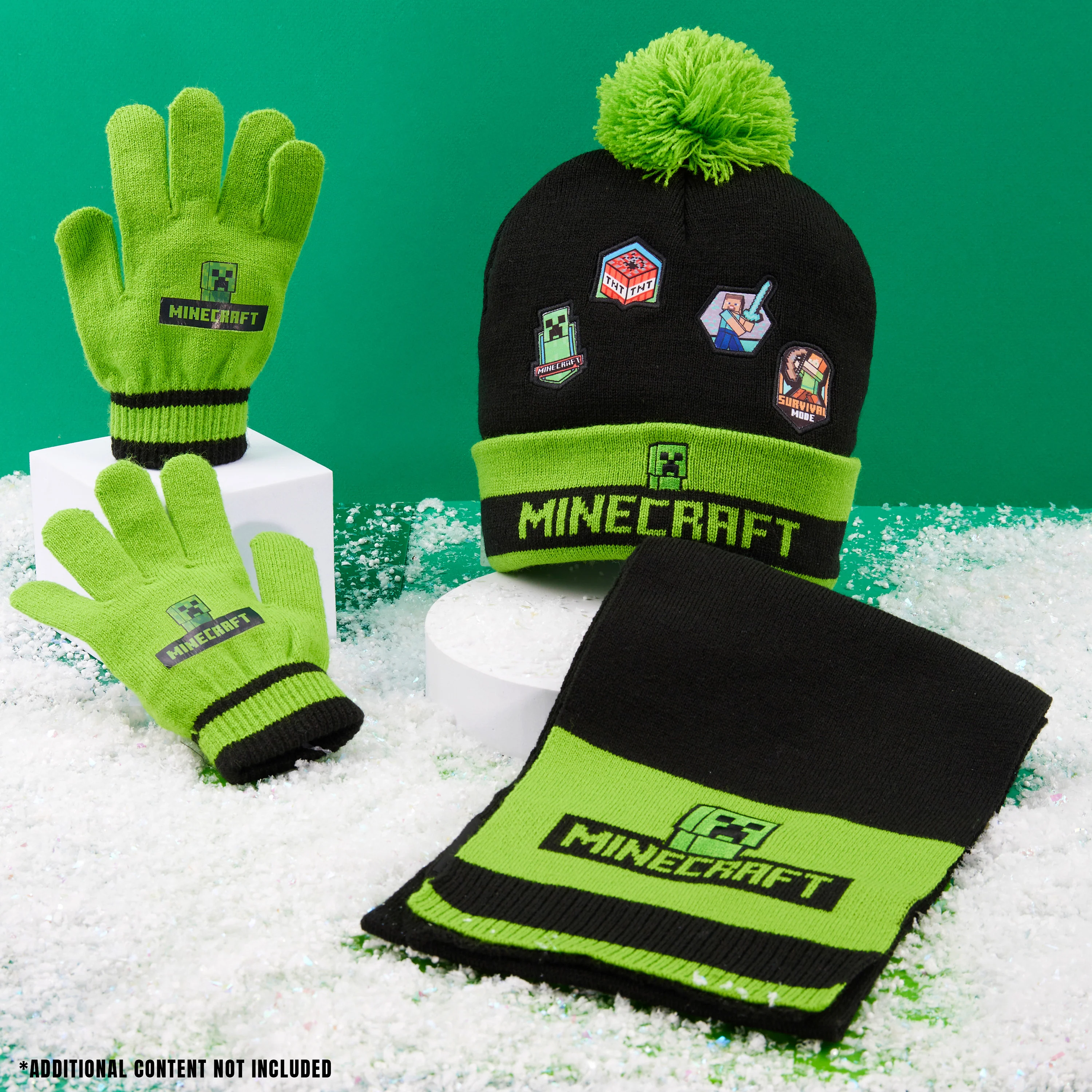 Minecraft Cold Weather Set - Creeper Beanie Hat Scarf and Gloves Set Kids Winter Set - Gaming Gifts for Boys - Image 2