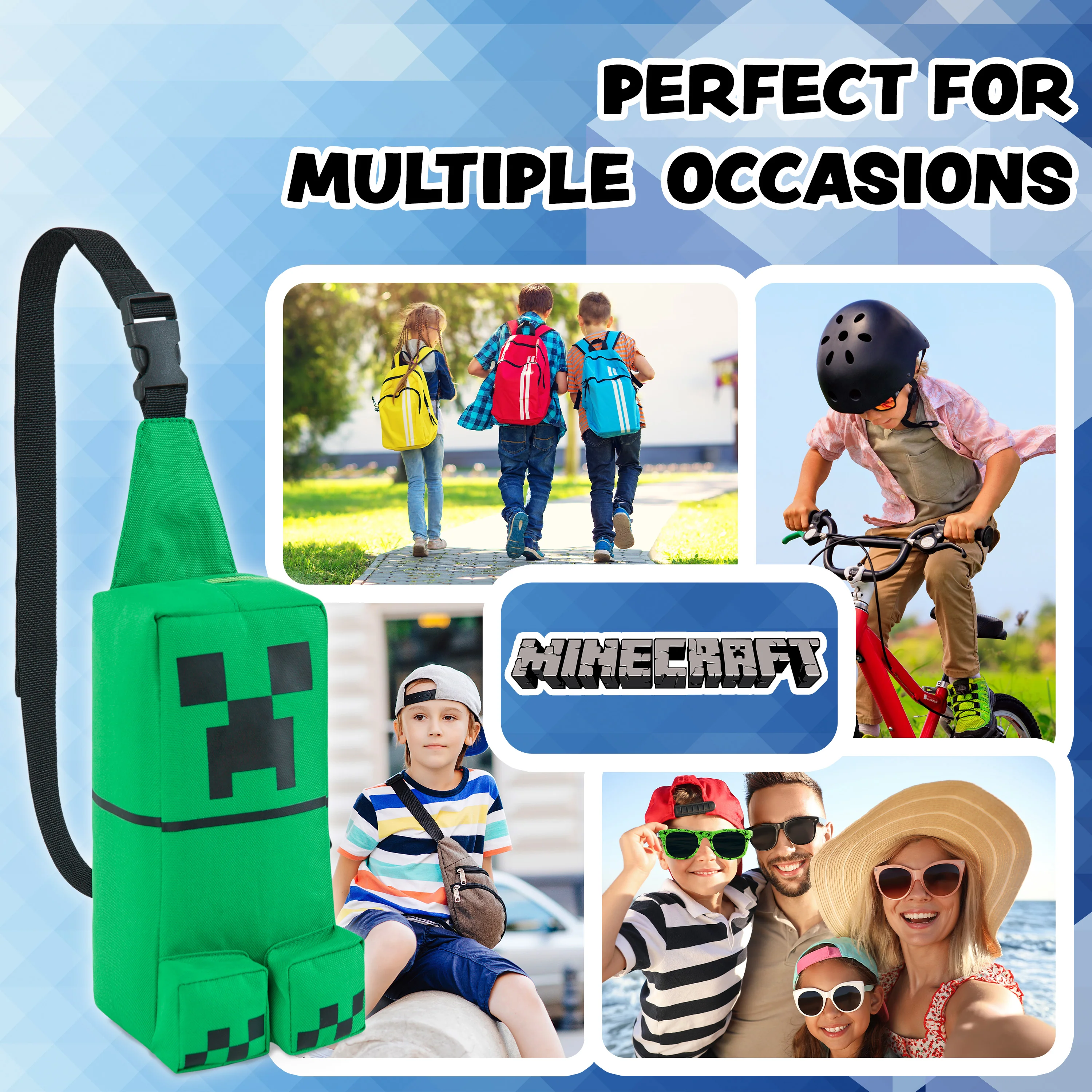 Minecraft Crossbody Bag for Boys Teens Creeper Sling Bag with Compartments - Image 4