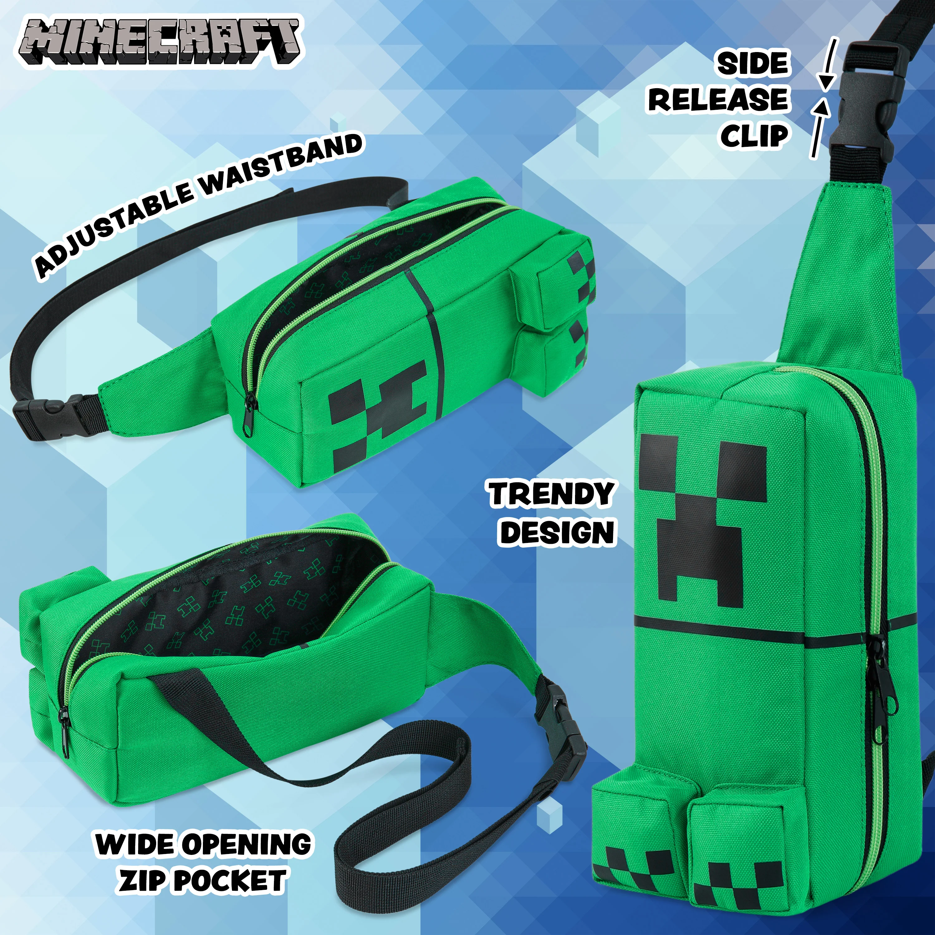 Minecraft Crossbody Bag for Boys Teens Creeper Sling Bag with Compartments - Image 5