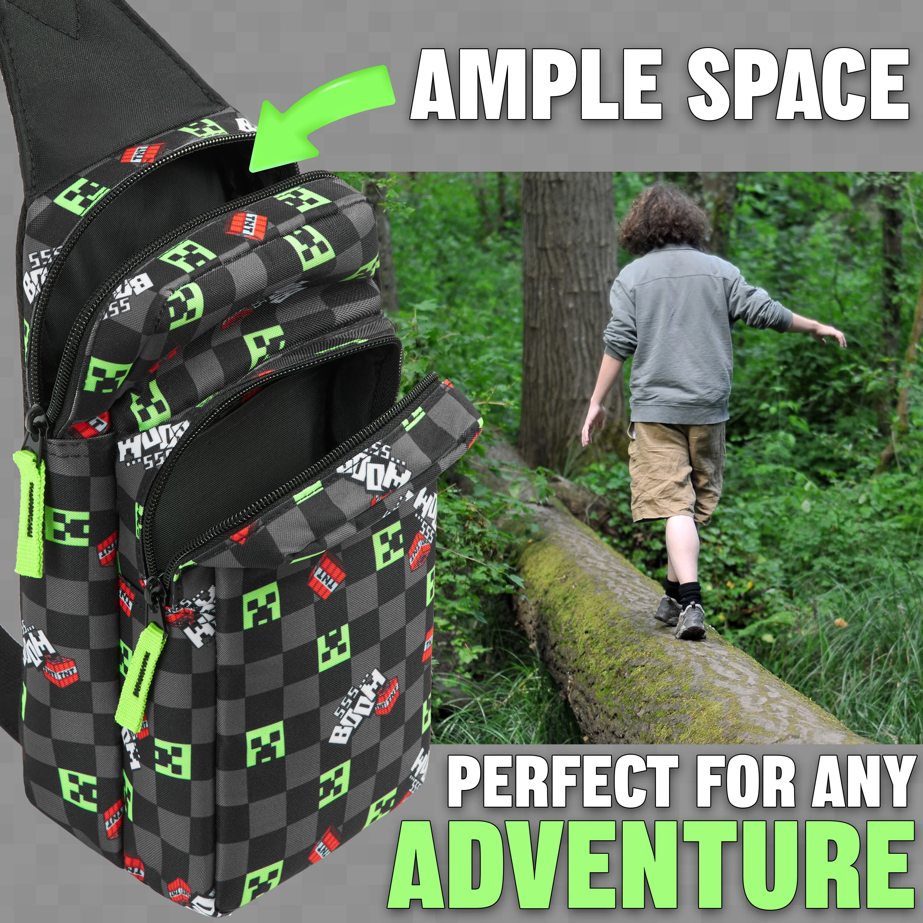 Minecraft Crossbody Bag for Boys Teens Creeper Sling Bag with Compartments Adjustable Strap Chest Bag for Travel Holidays Ideal for Phone Wallets Gamer Gifts - Image 3