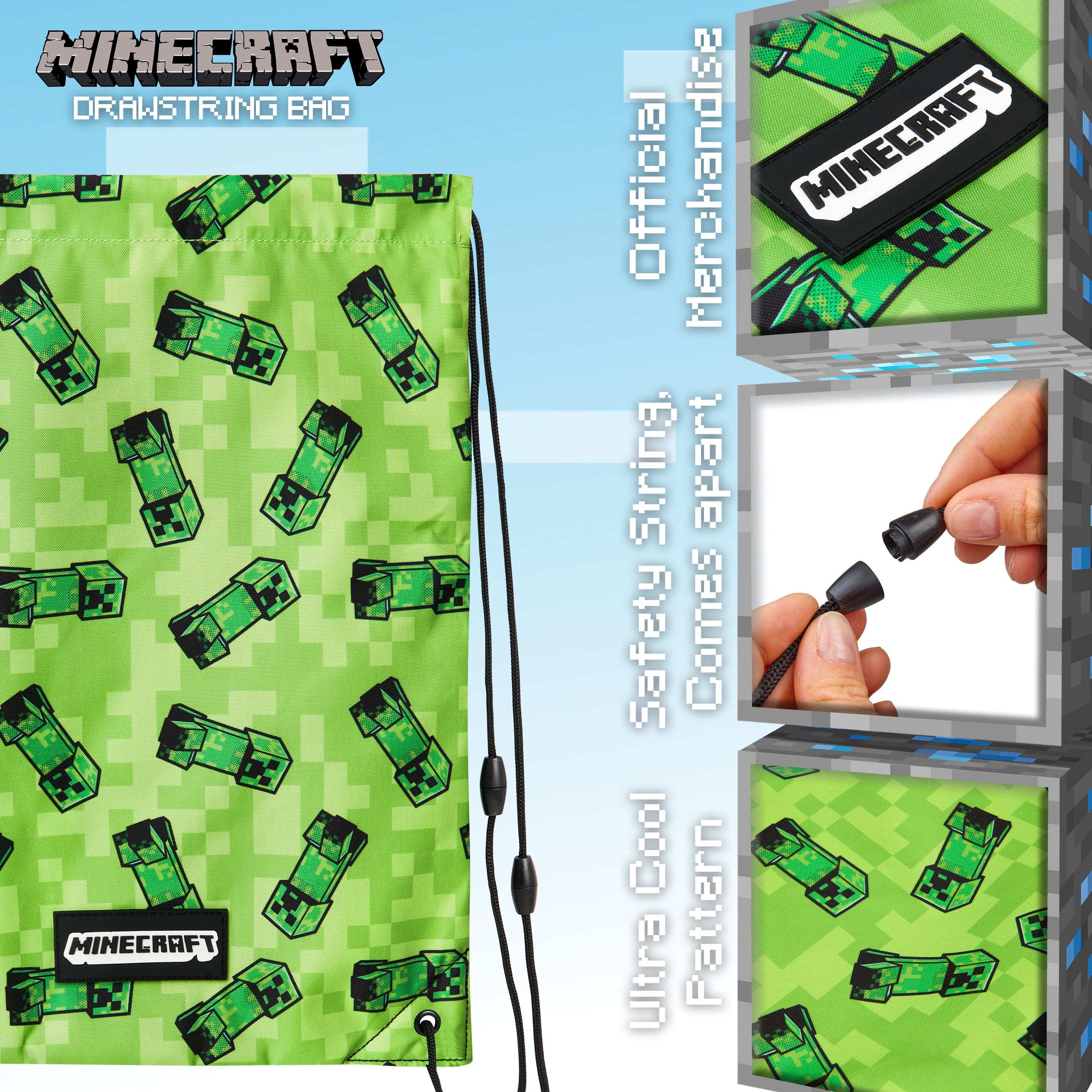 Minecraft Drawstring Bags, School PE Kit, Gym, Swimming, Sports, Travel - Image 3