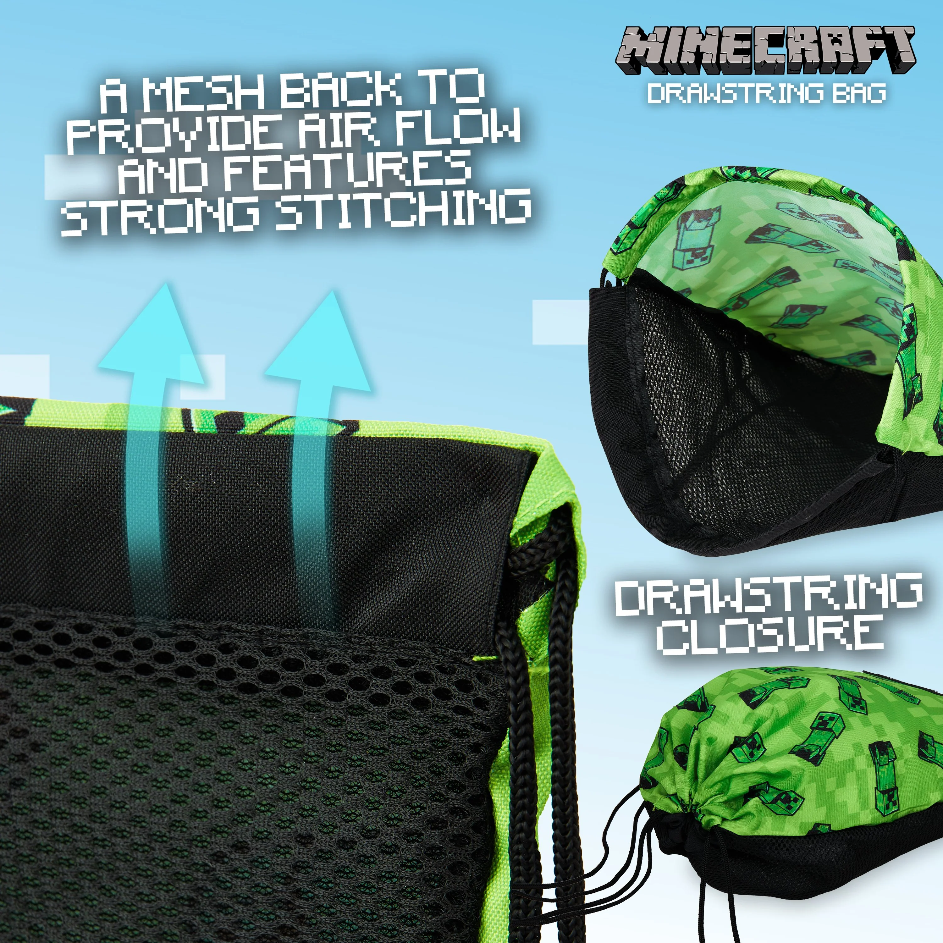 Minecraft Drawstring Bags, School PE Kit, Gym, Swimming, Sports, Travel - Image 6