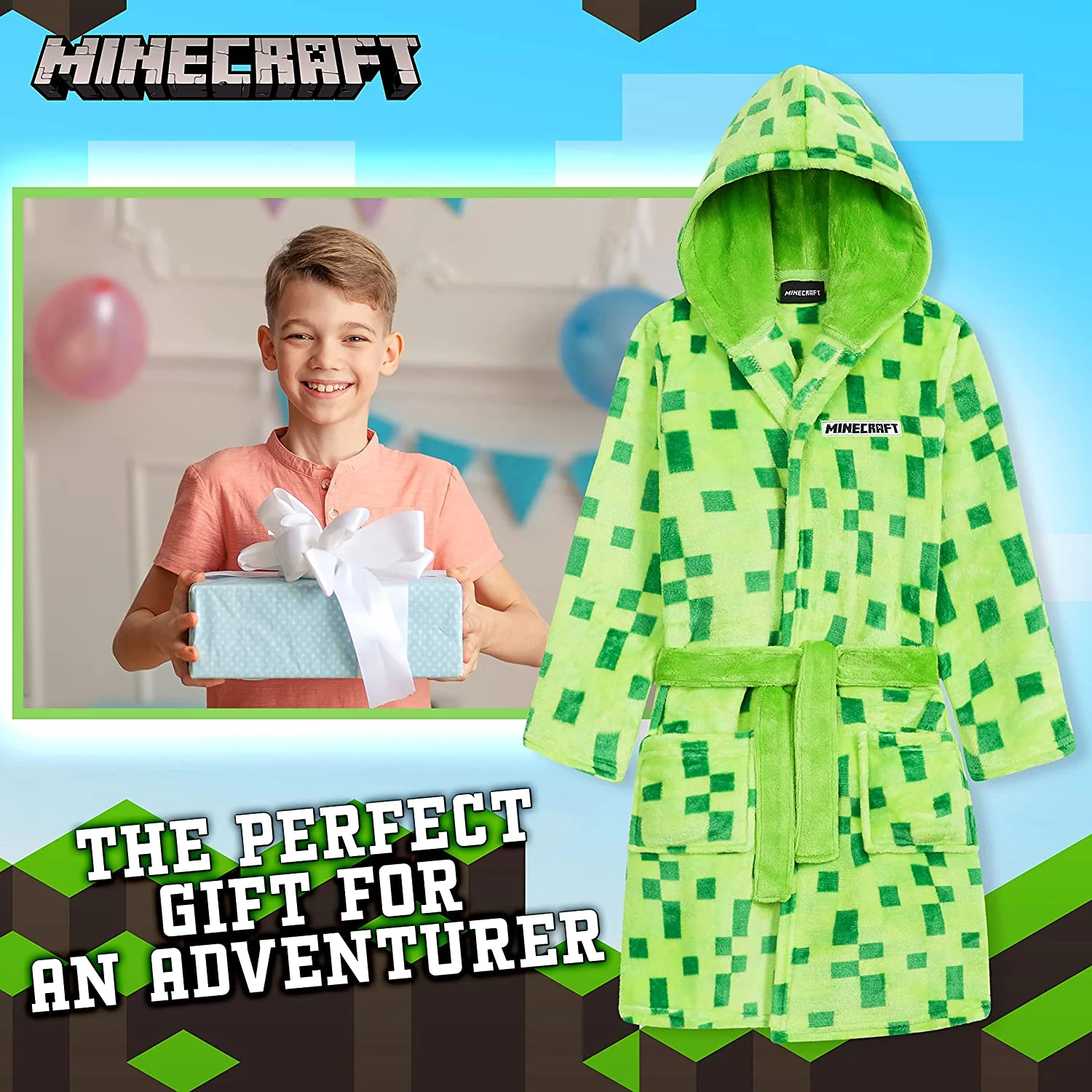 Minecraft Dressing Gown with Pixel Design for Gamers Kids and Teens - Image 2