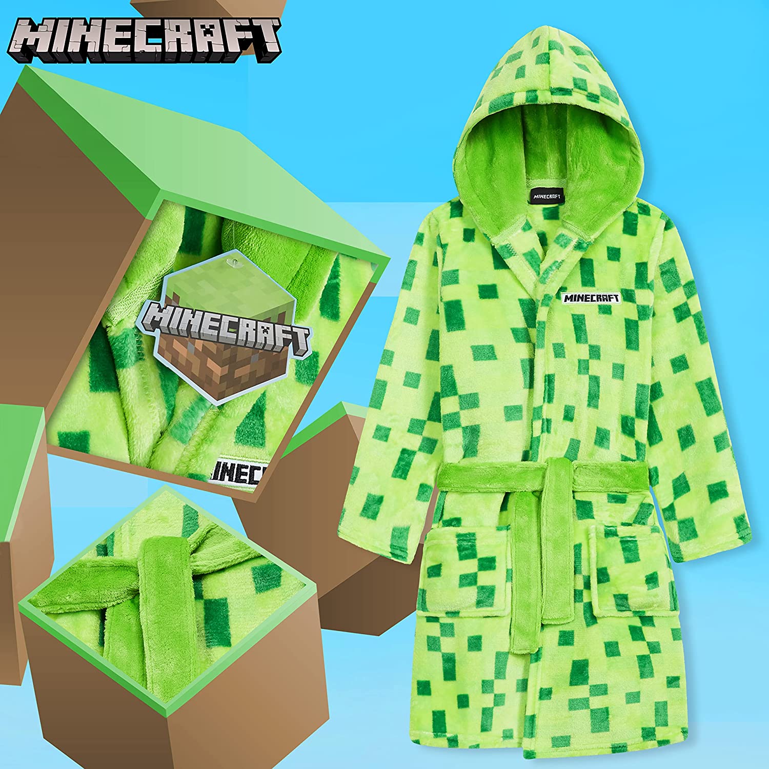 Minecraft Dressing Gown with Pixel Design for Gamers Kids and Teens - Image 5