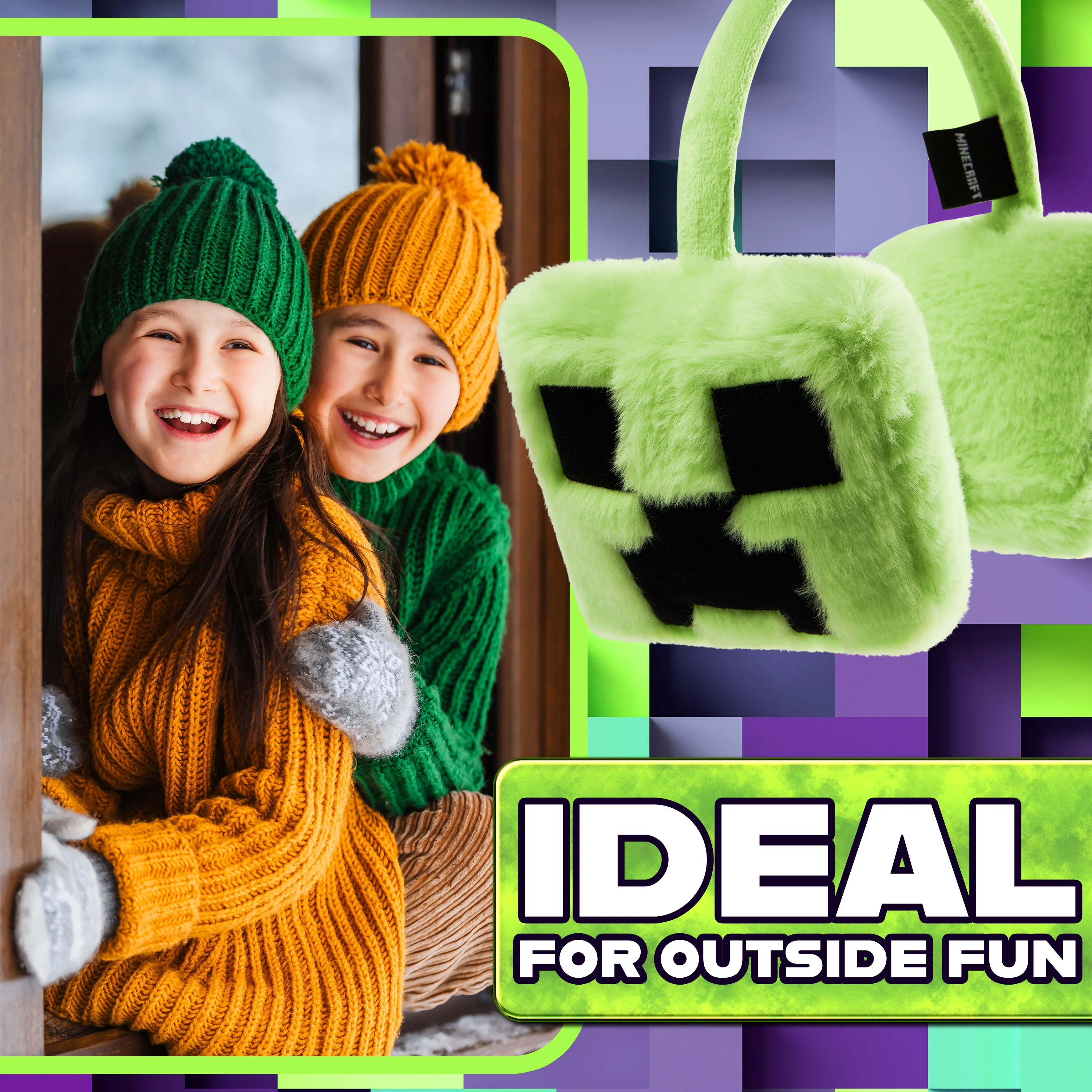 Minecraft Ear Muffs Kids - Creeper Winter Accessories Warm Cosy Earmuffs for School Travel Days Out - Gifts for Gamers - Image 5