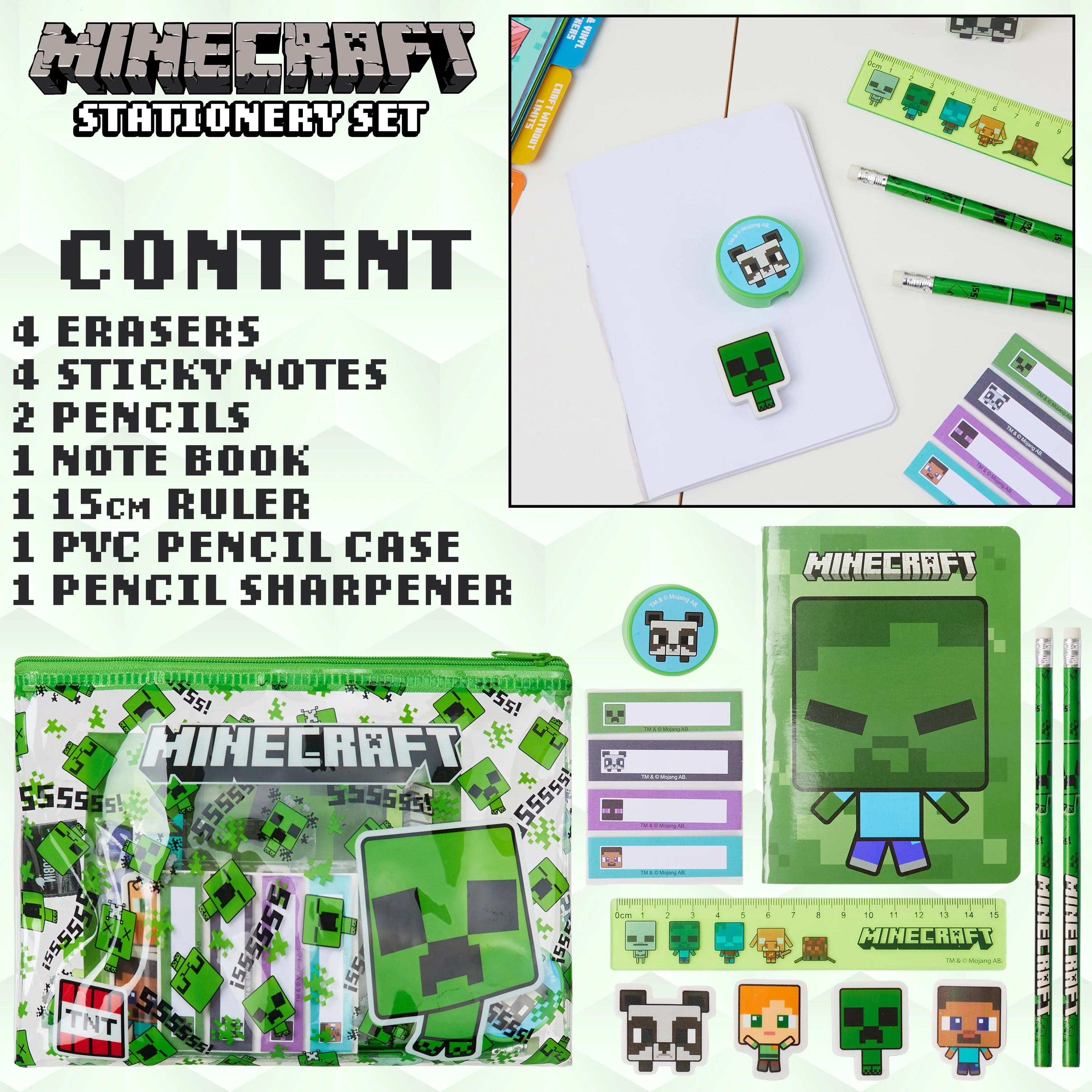 Minecraft Filled Pencil Case and Stationery Set for Kids - Green - Image 6