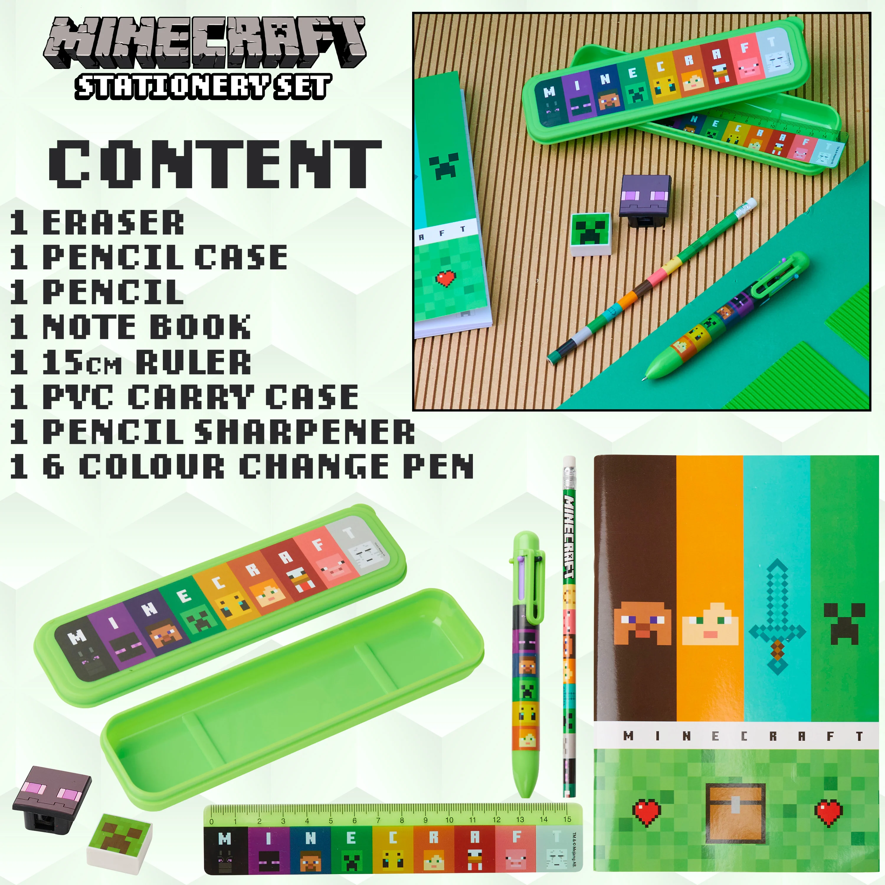 Minecraft Filled Pencil Case and Stationery Set for Kids-Green/Multi - Image 6