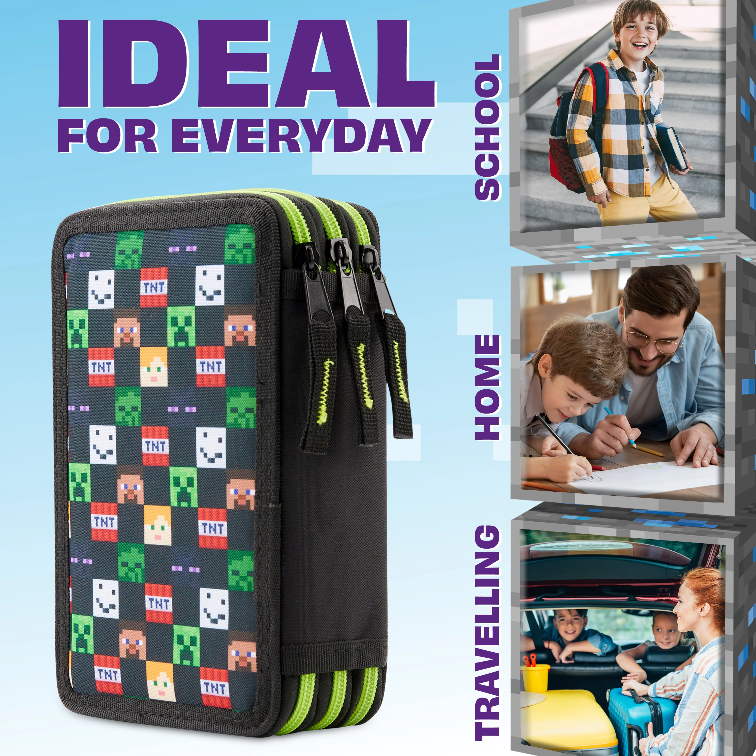 Minecraft Filled Pencil Case for Kids with Multiple Compartments, Stationery Included - School Supplies (Black AOP) - Image 4