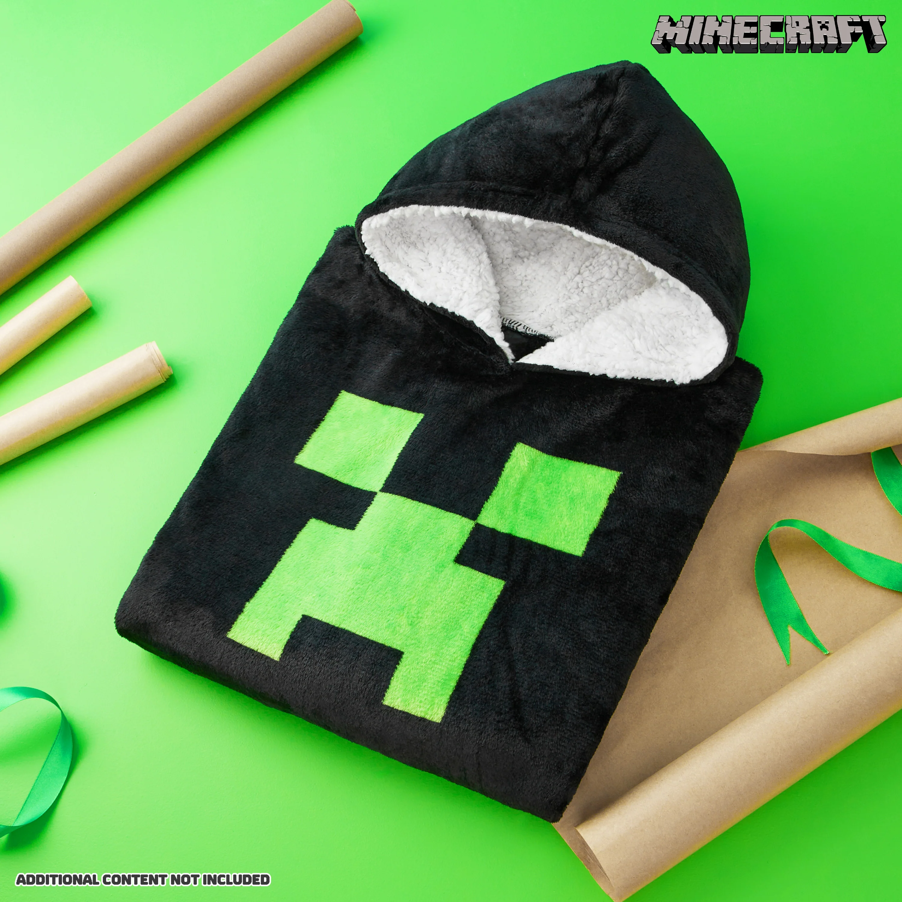 Minecraft Fleece Hoodie Blanket for Kids - Black/Green - Image 2