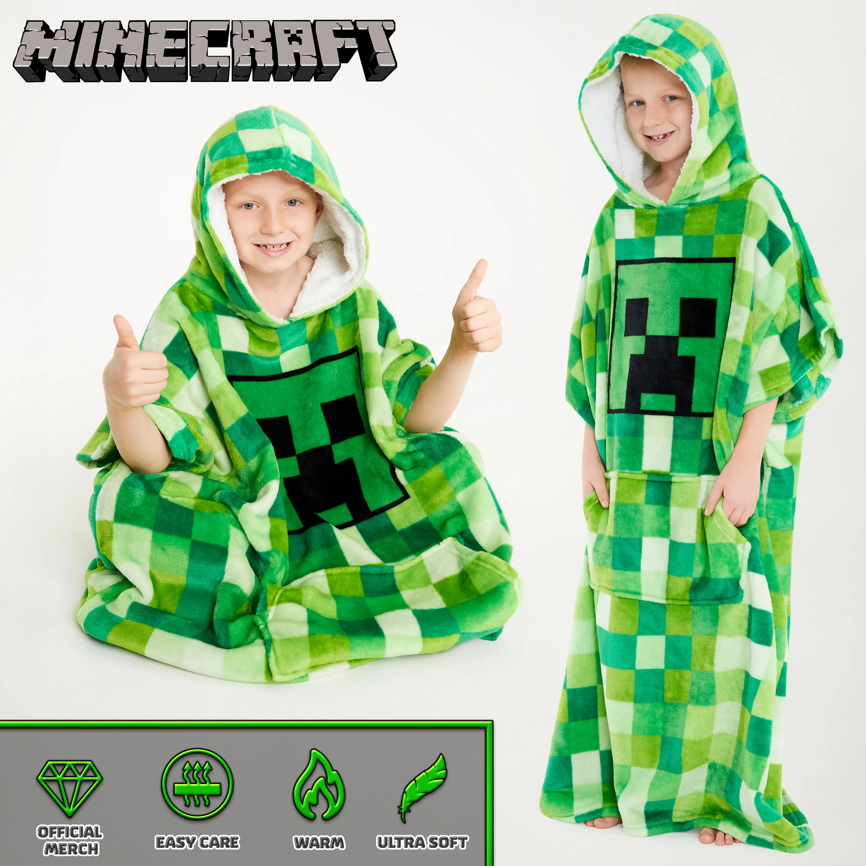 Minecraft Fleece Hoodie Blanket for Kids - Green - Image 5