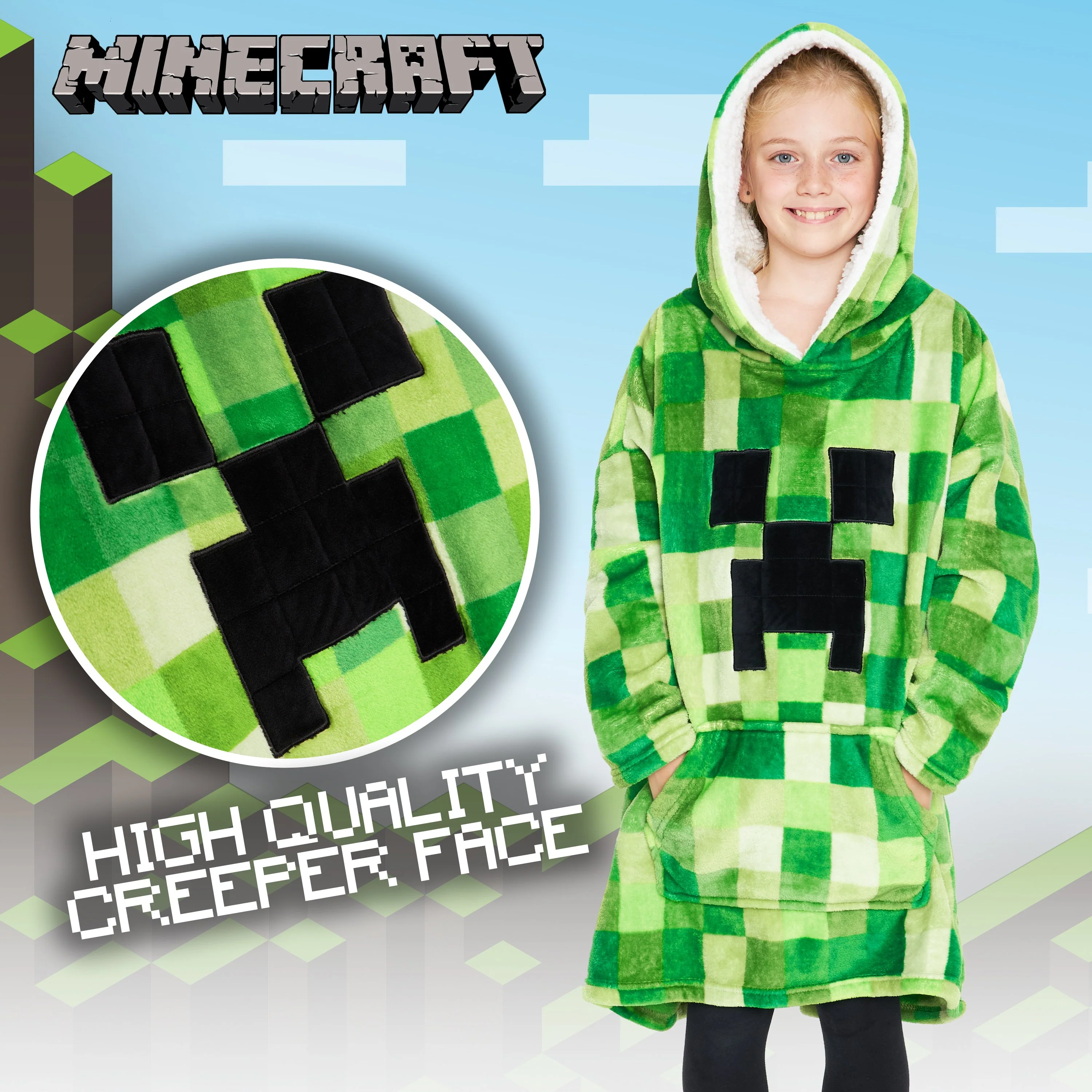 Minecraft Green Hoodie for Kids, Oversized Blanket Hoodie Boys, Minecraft Gifts - Image 2