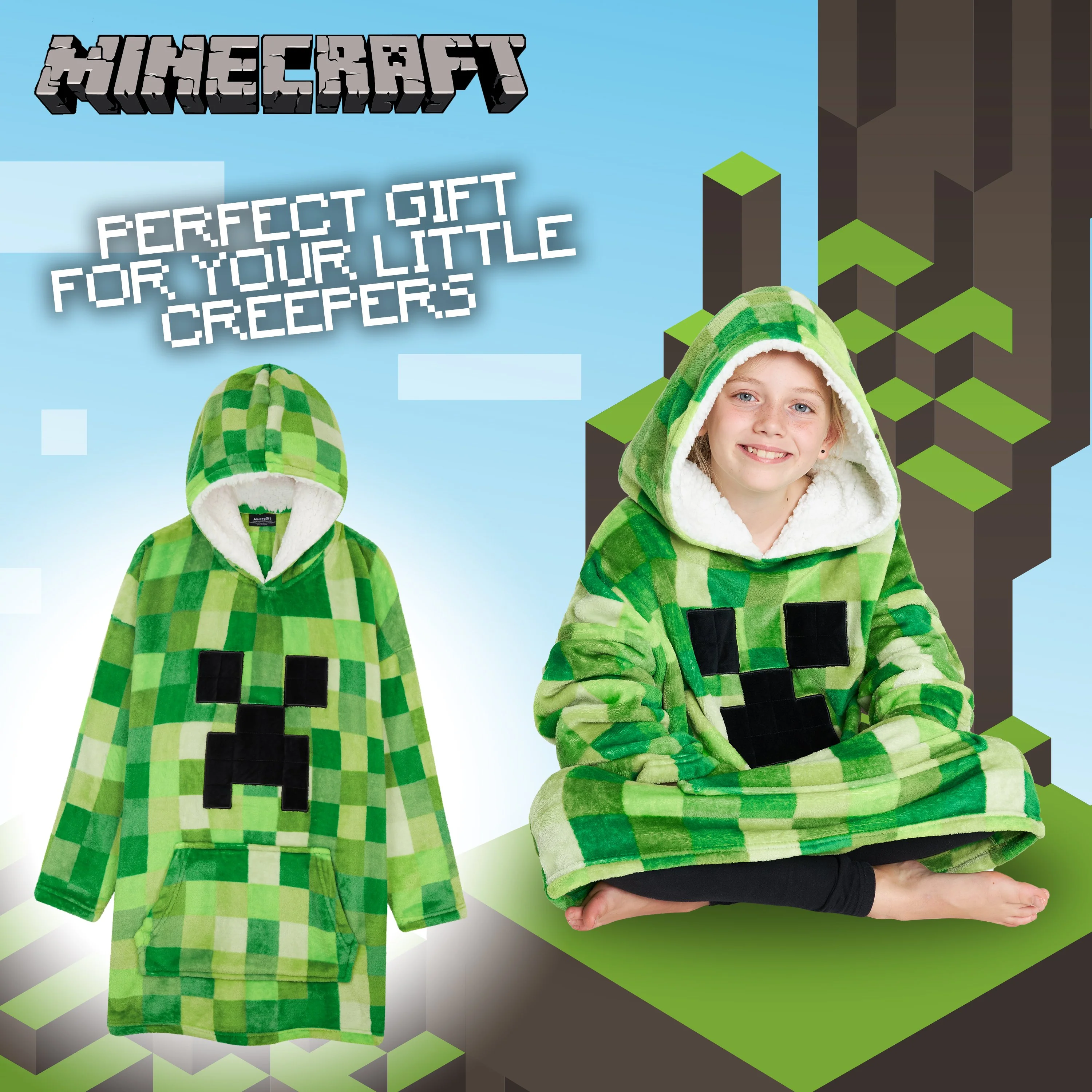 Minecraft Green Hoodie for Kids, Oversized Blanket Hoodie Boys, Minecraft Gifts - Image 3