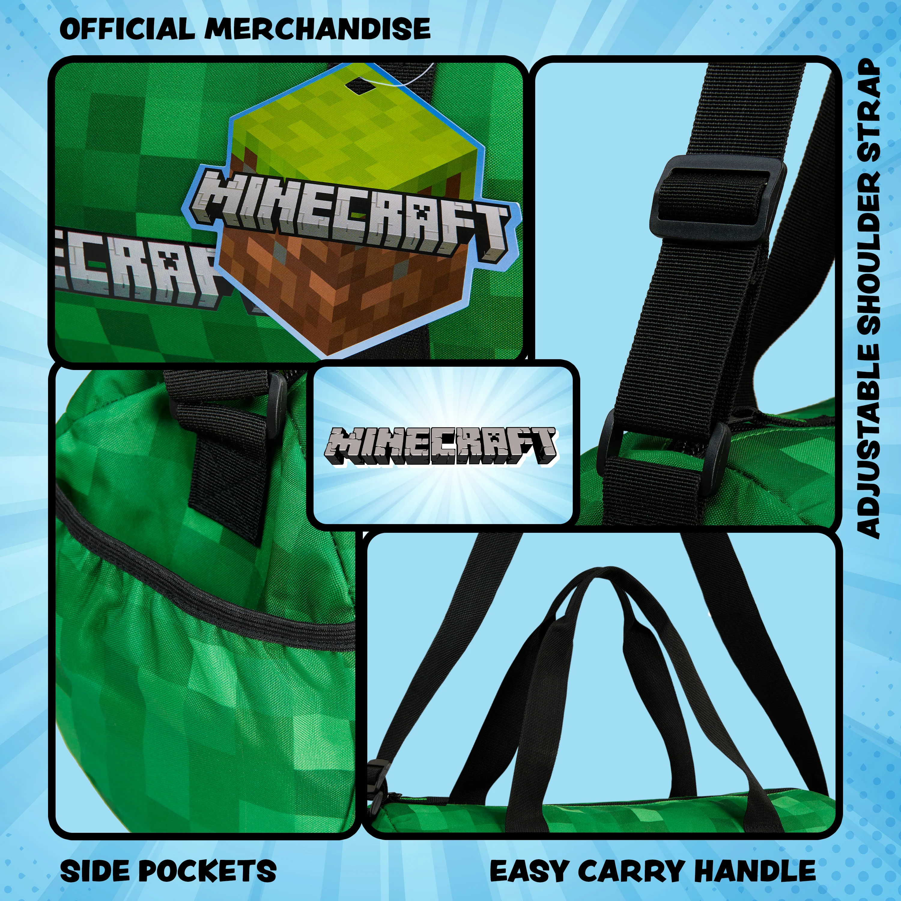 Minecraft Gym Bag for Kids, Boys Duffle Bag Large Holdall - Image 3