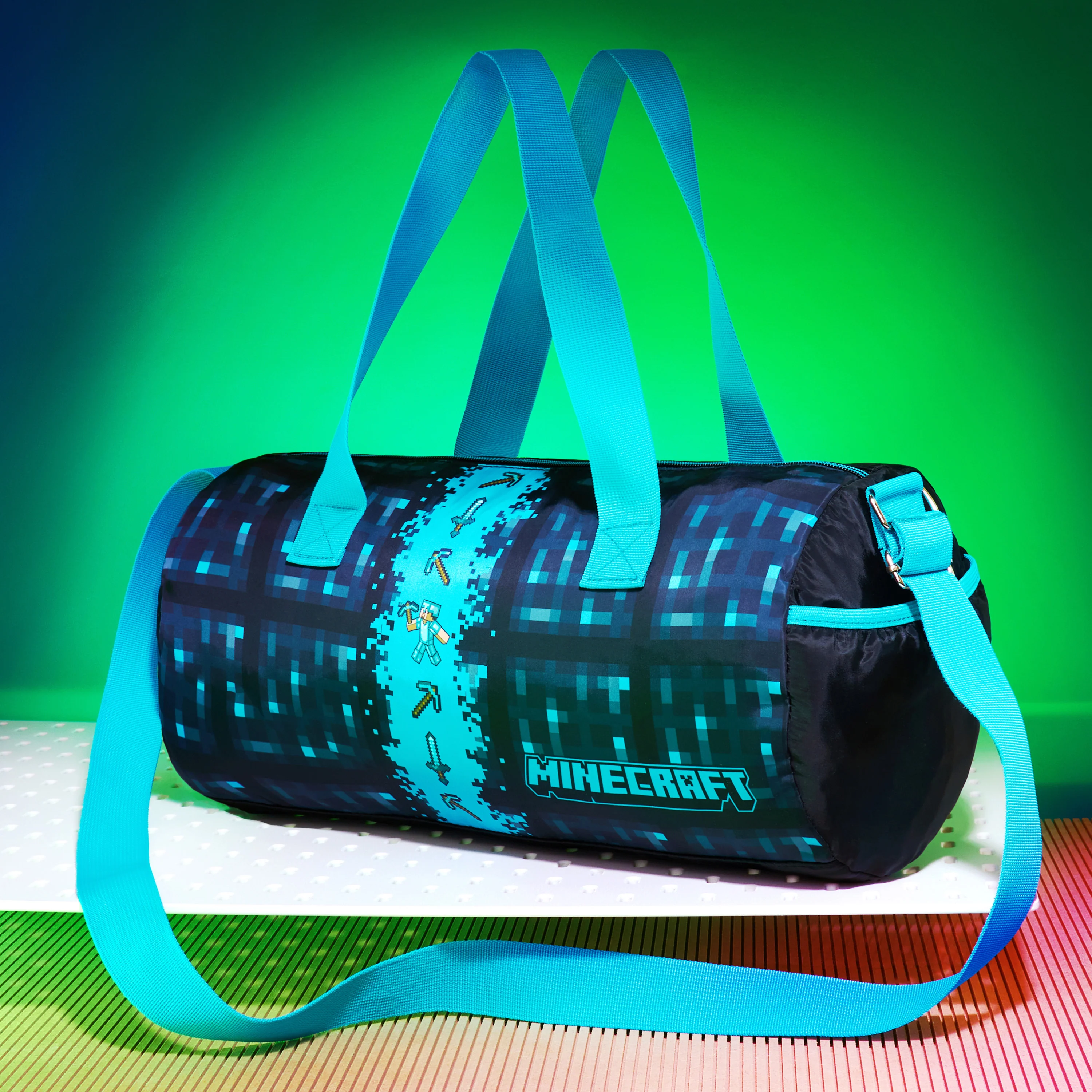 Minecraft Gym Bag for Kids Teens Travel Overnight Sports Duffle Bag Adjustable Strap Kit Bag Large Holdall Gamer Hand Luggage Bag (Blue, 41x19x18cm) - Image 5
