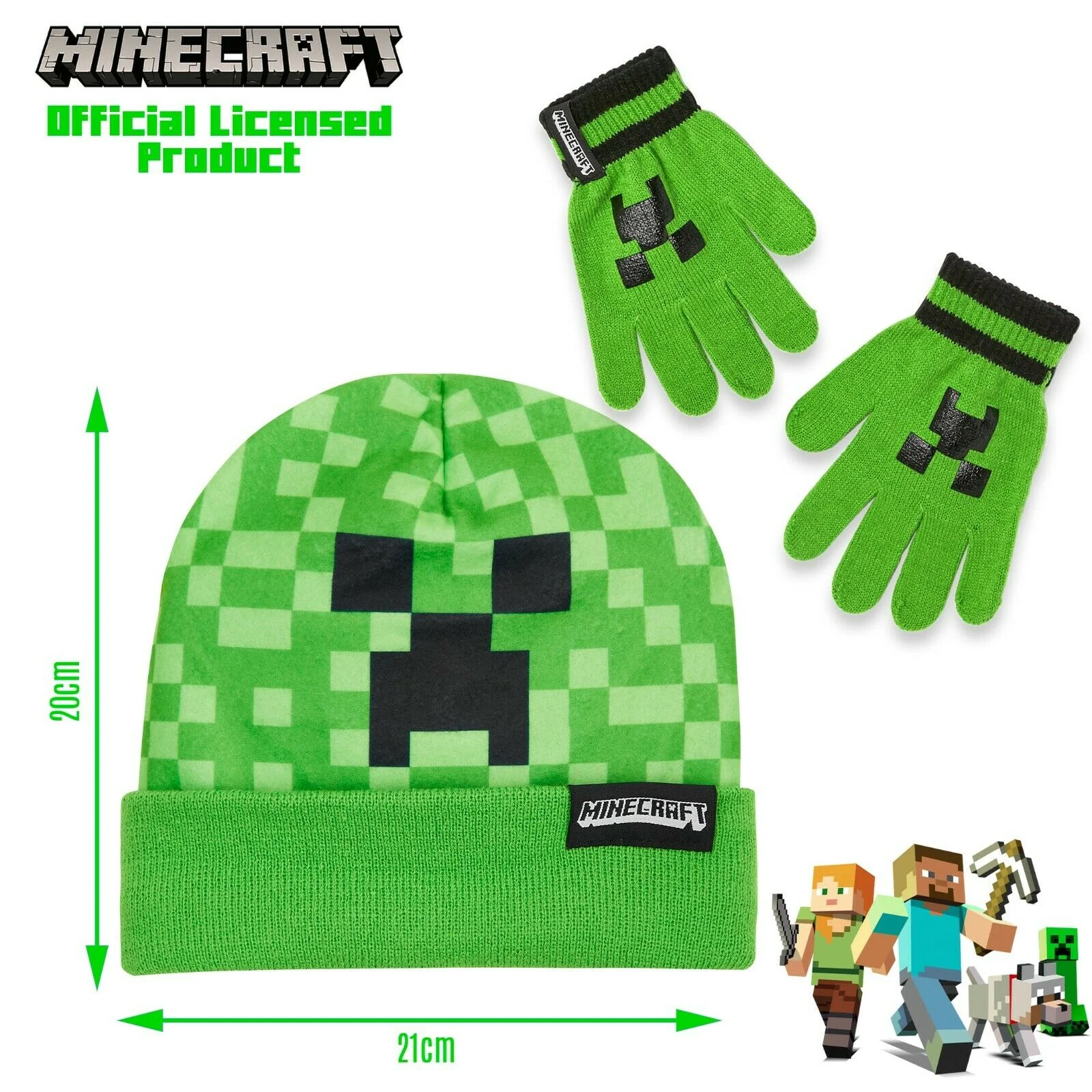 Minecraft Beanie Hat or Beanie and Kids Gloves Set - Creeper Kids Winter Set Warm Winter Hat - Gaming Gifts for Boys - Image 6