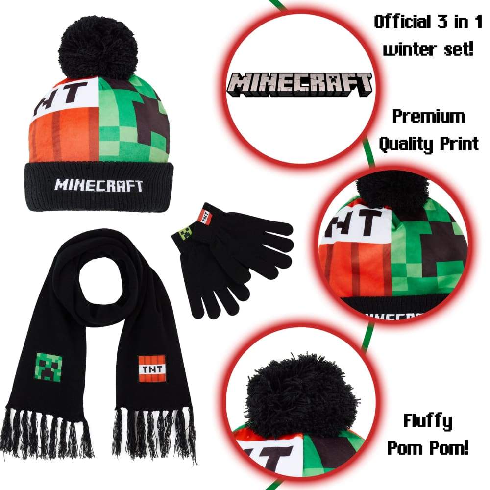 Minecraft Hat Scarf And Gloves Set Boys, Gaming Gifts For Boys - Image 3