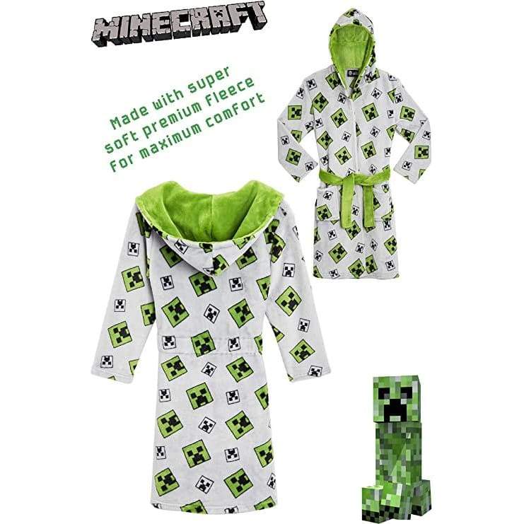 Minecraft Hooded Soft Dressing Gown with Creeper Design for Gamers Boys Girls - Image 3