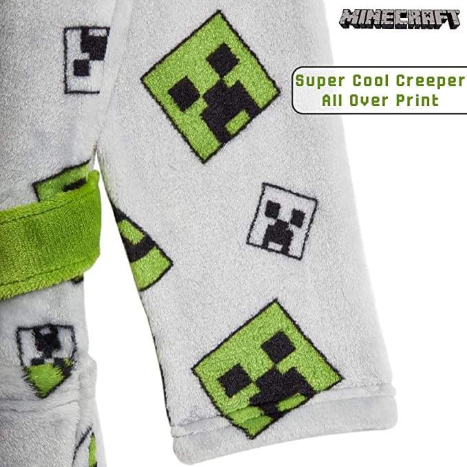 Minecraft Hooded Soft Dressing Gown with Creeper Design for Gamers Boys Girls - Image 4