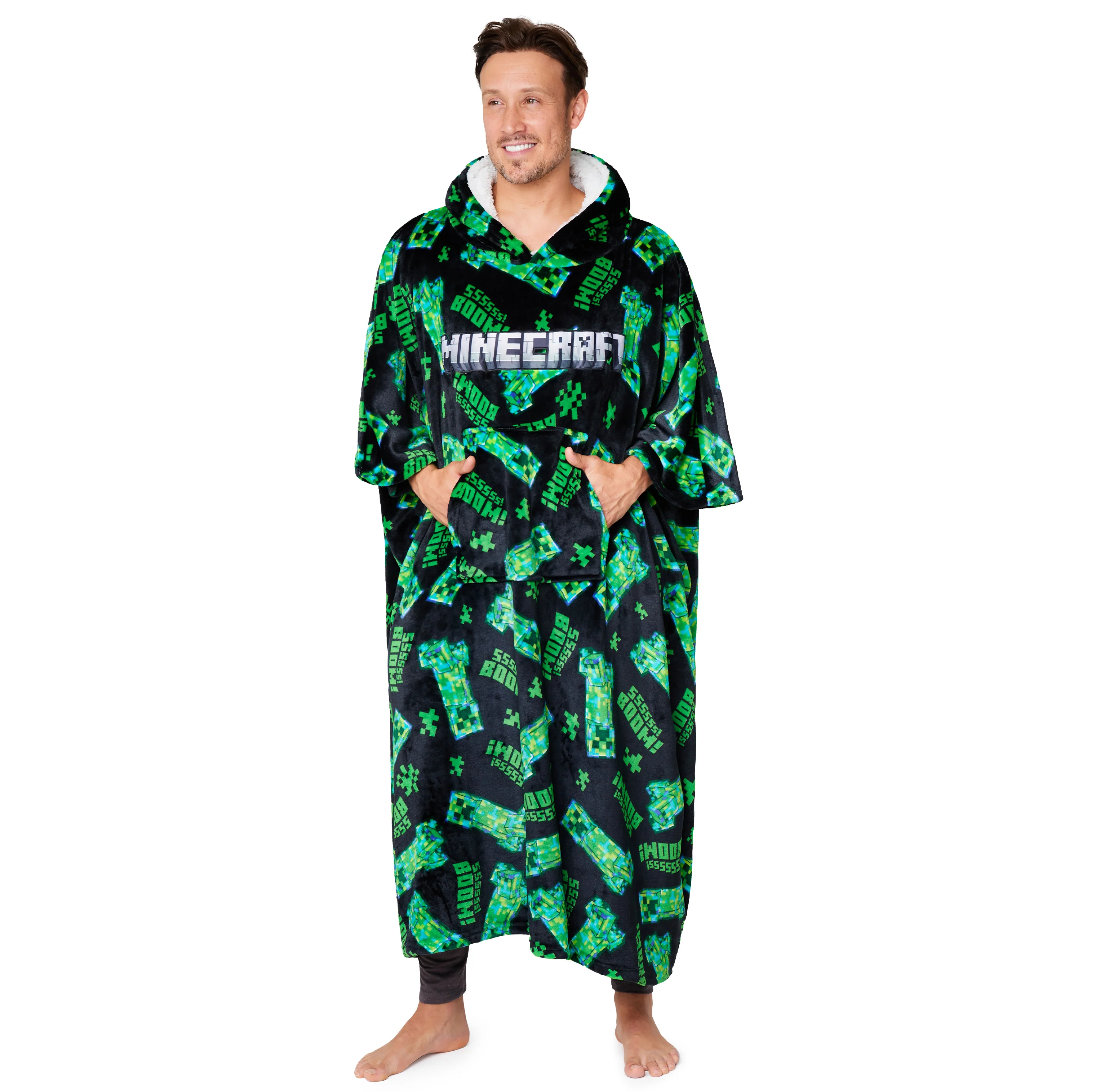 Minecraft Hoodie Blanket for Men and Teenagers - Cosy Oversized Fleece Hoodie One Size Sherpa Hood - Gifts for Men
