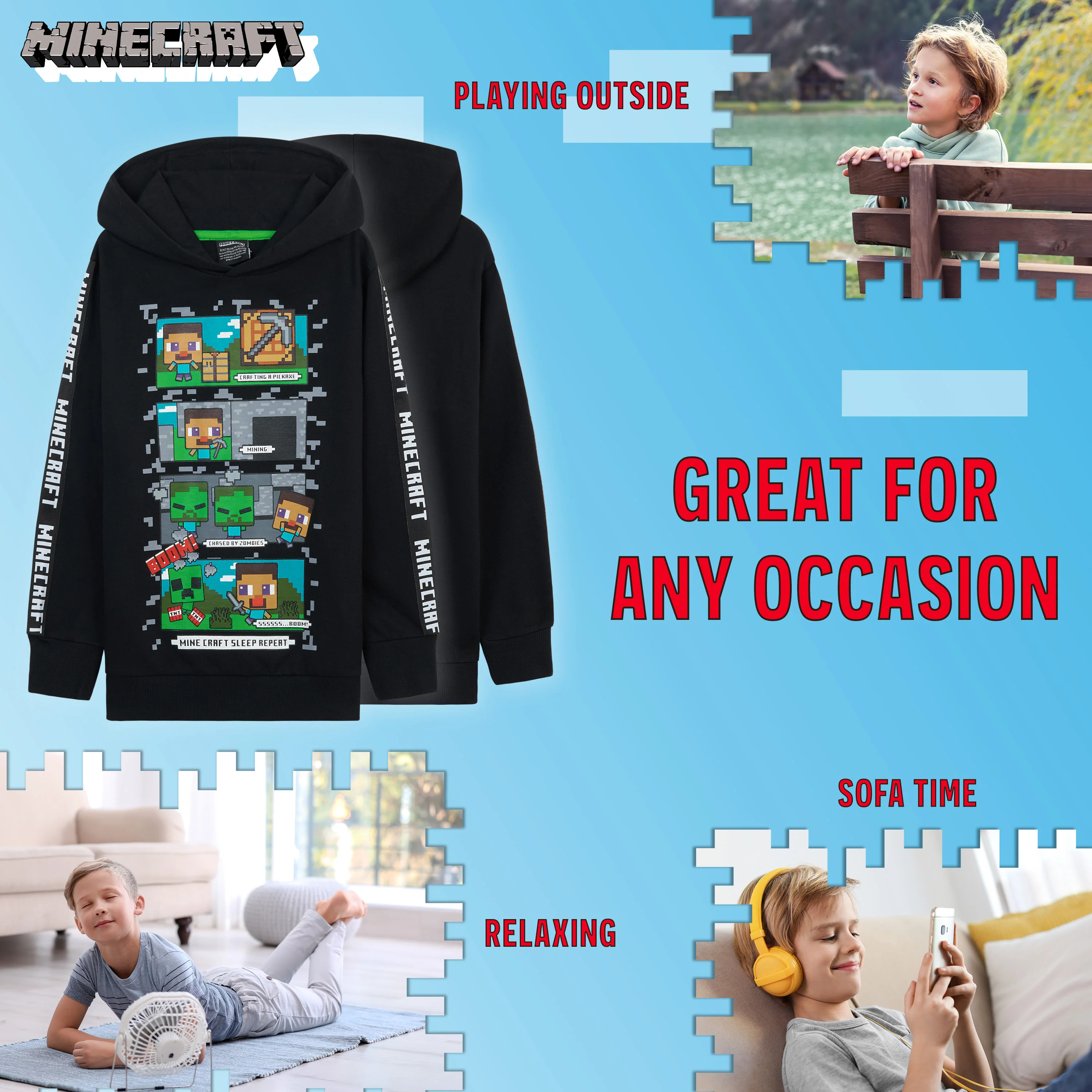 Minecraft Hoodie for Boys - Black, Gifts for Gamers - Image 6
