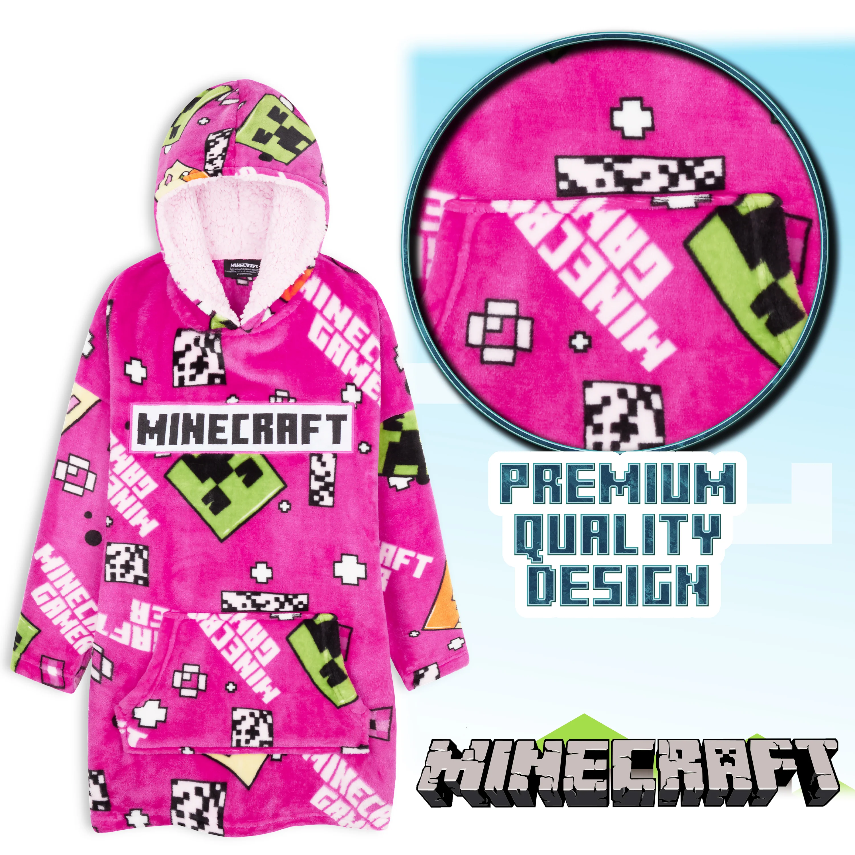 Minecraft Hoodie for Girls, Fleece Oversized Hoodie Blanket, Minecraft gifts Pink - Image 3