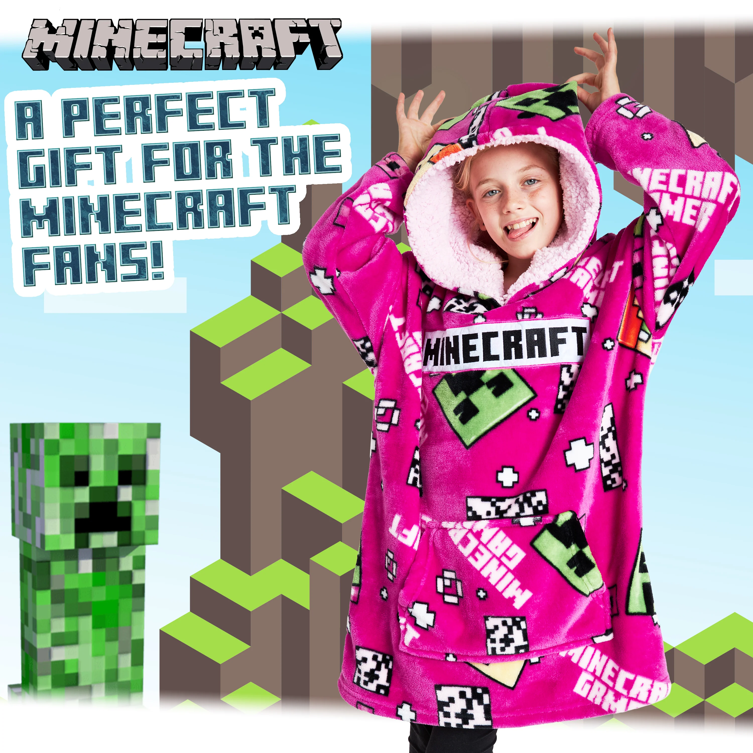 Minecraft Hoodie for Girls, Fleece Oversized Hoodie Blanket, Minecraft gifts Pink - Image 4