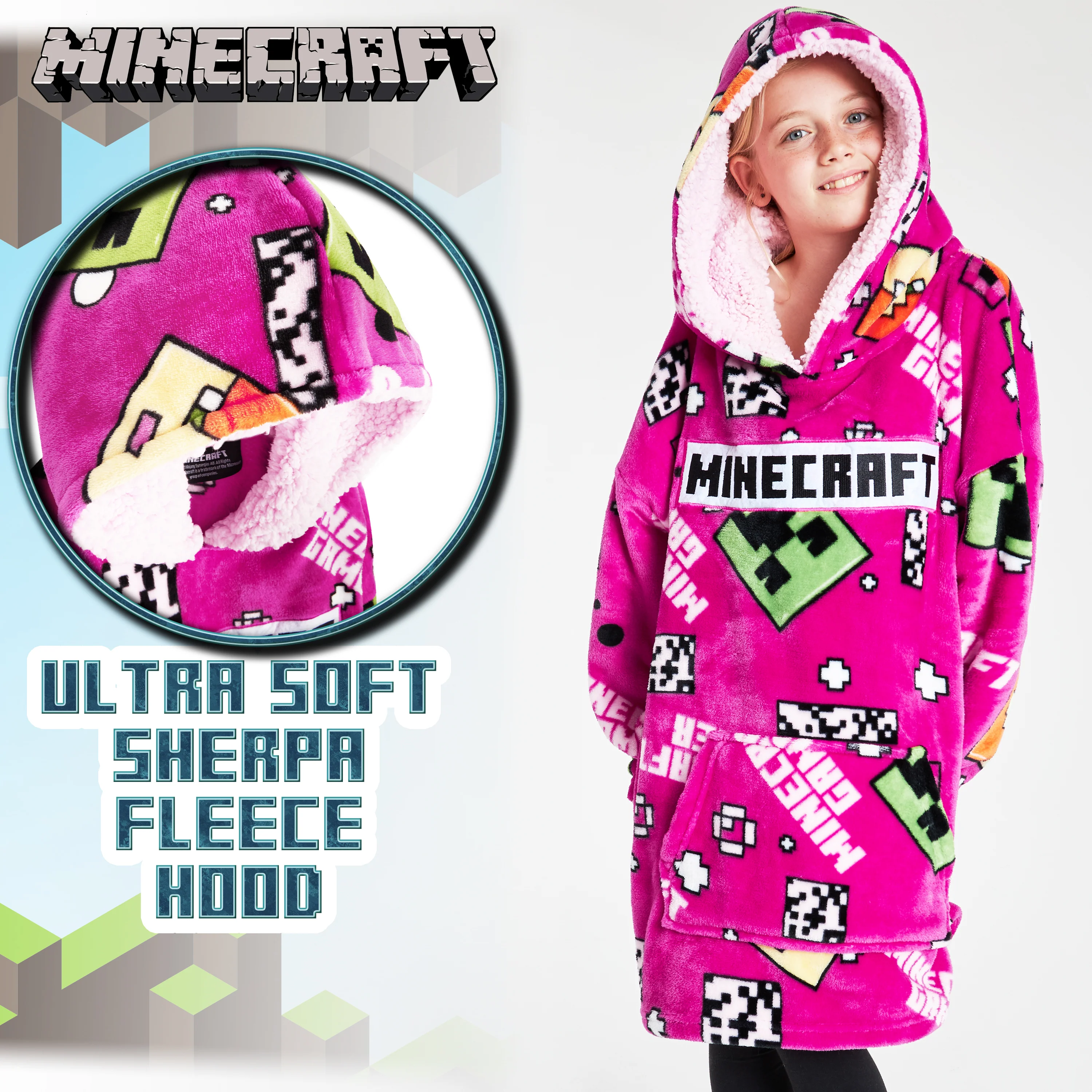 Minecraft Hoodie for Girls, Fleece Oversized Hoodie Blanket, Minecraft gifts Pink - Image 5