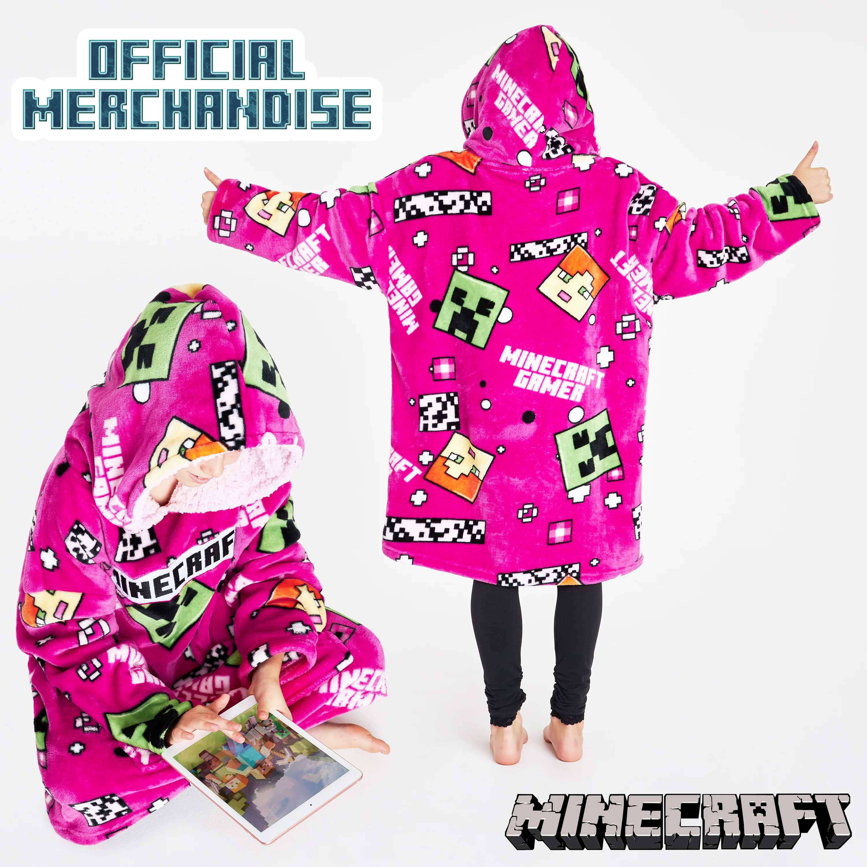 Minecraft Hoodie for Girls, Fleece Oversized Hoodie Blanket, Minecraft gifts Pink - Image 6