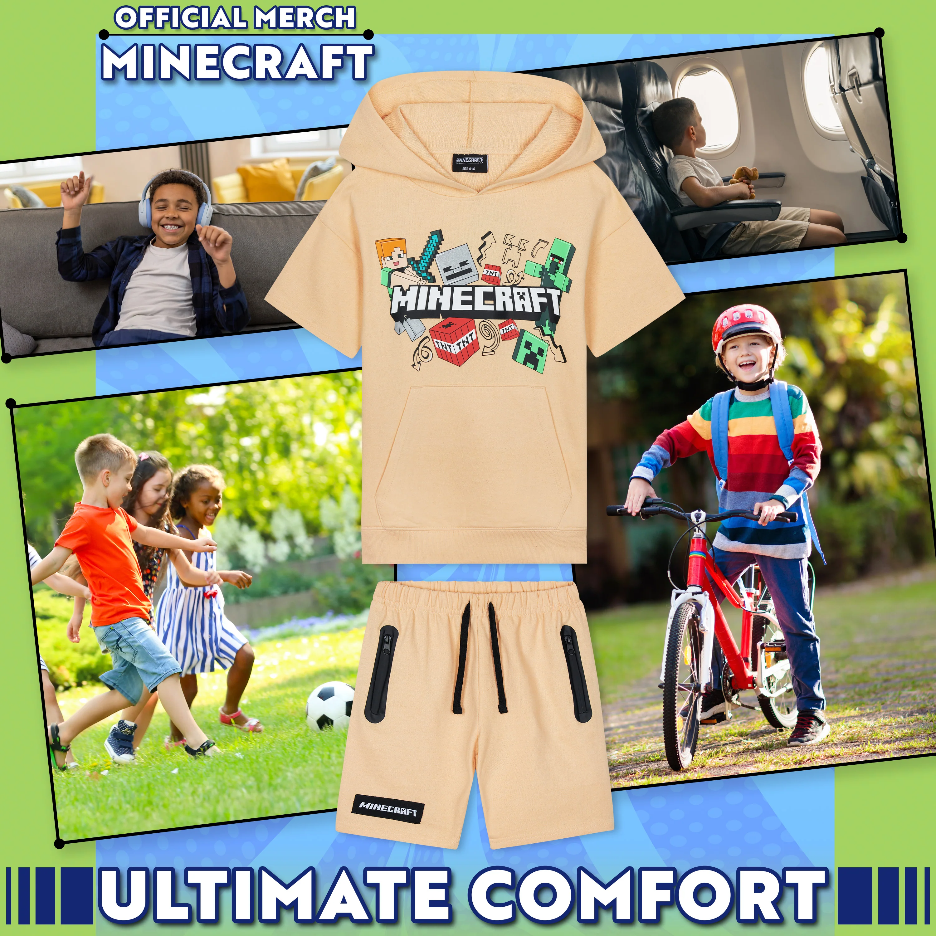 Minecraft Hoodie Shorts Tracksuit Set Boys 2 Pcs Creeper Teenagers Gamer Summer Short - Image 3