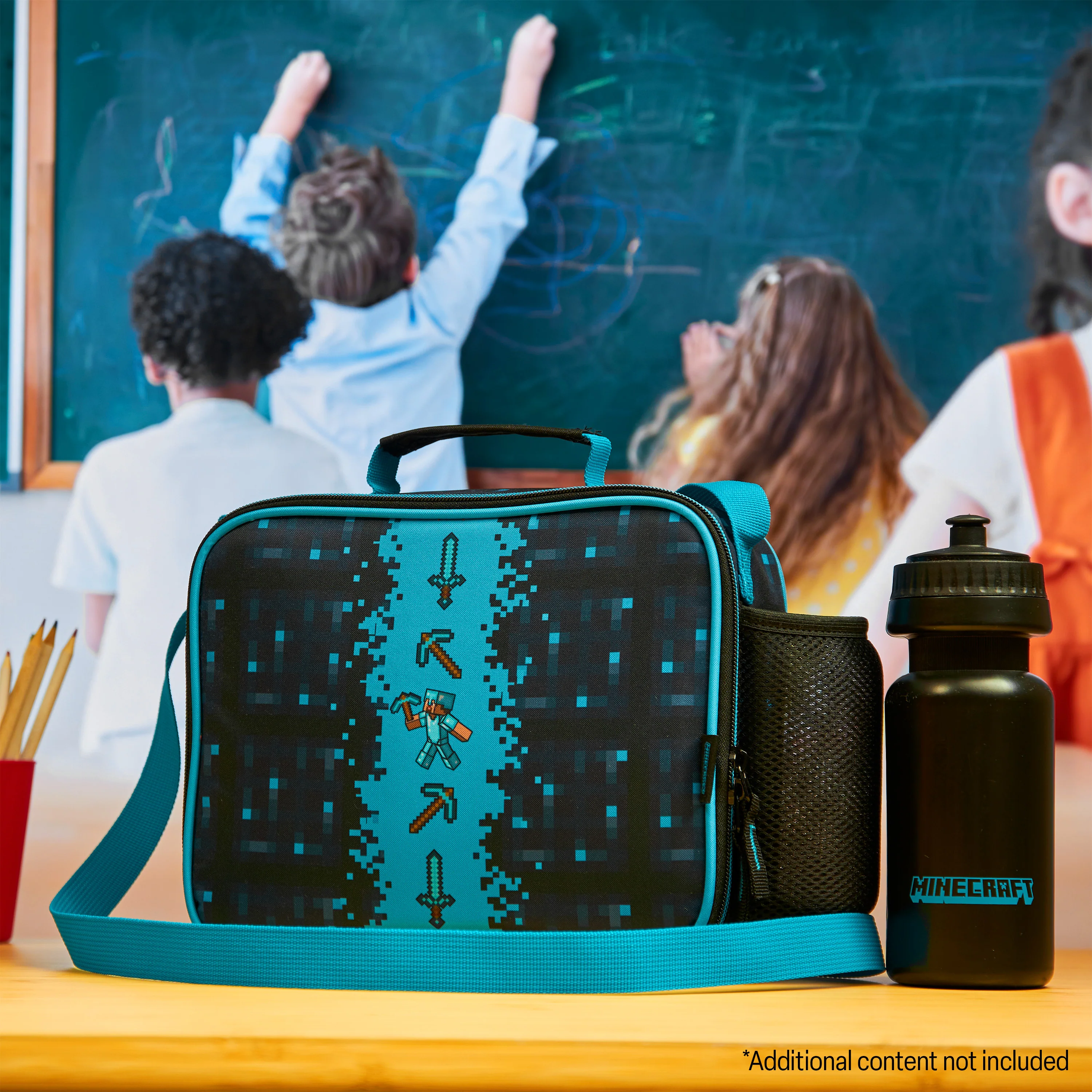 Minecraft Insulated Lunch Bag with Water Bottle for Kids Creeper Gifts (Blue) - Image 2