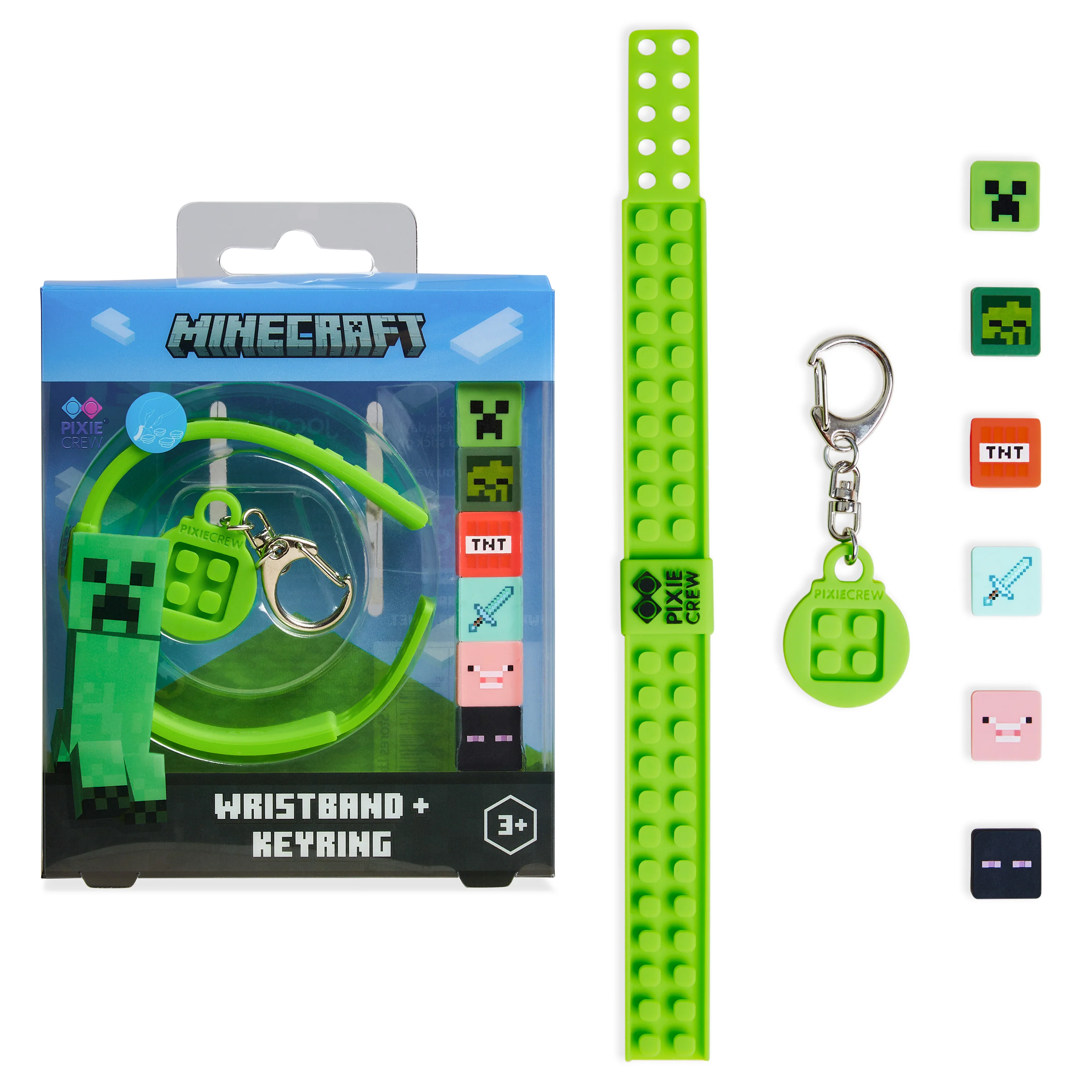 Minecraft Keyring and Wristband Set for Kids, Creeper Key Chain, Gaming Gifts