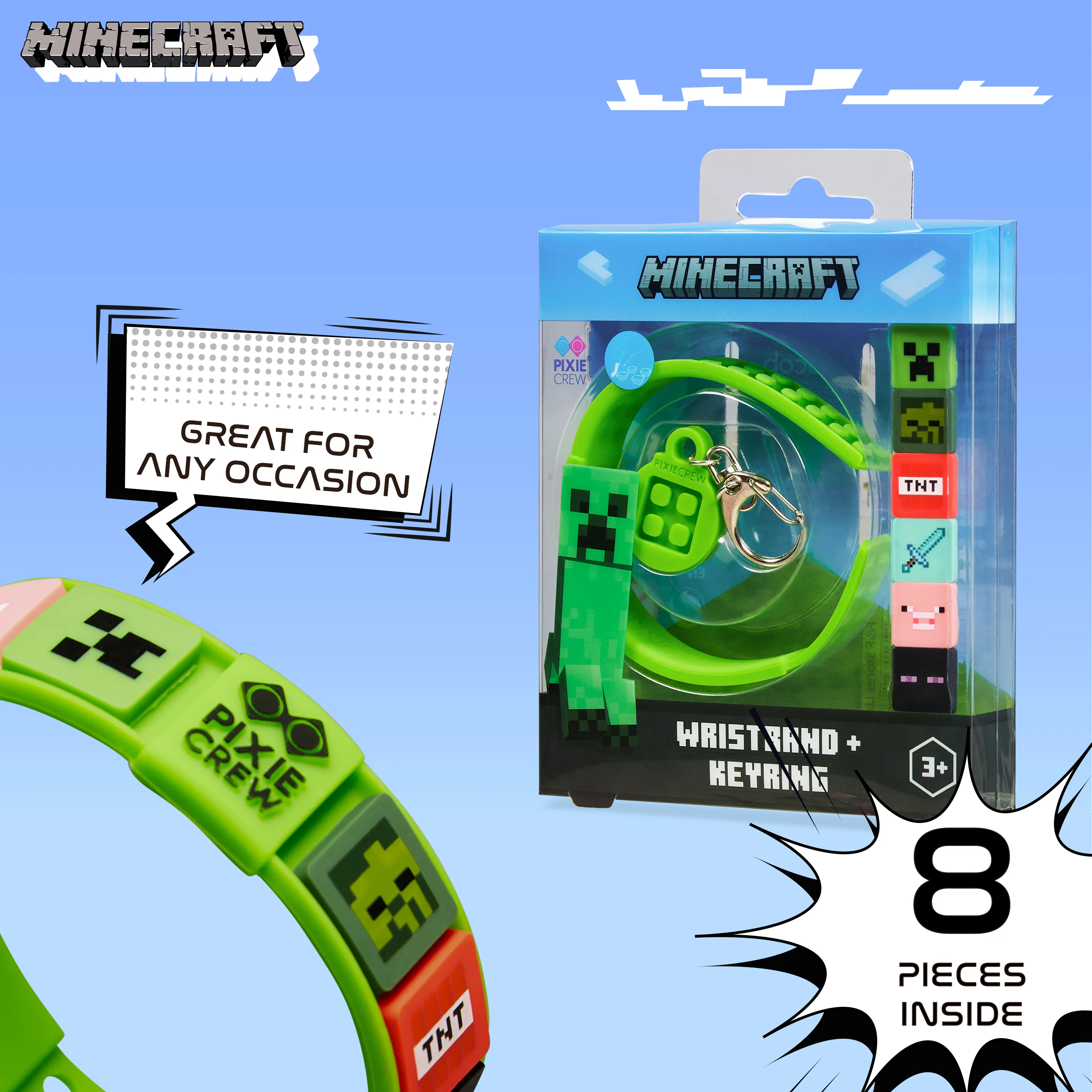 Minecraft Keyring and Wristband Set for Kids, Creeper Key Chain, Gaming Gifts - Image 5