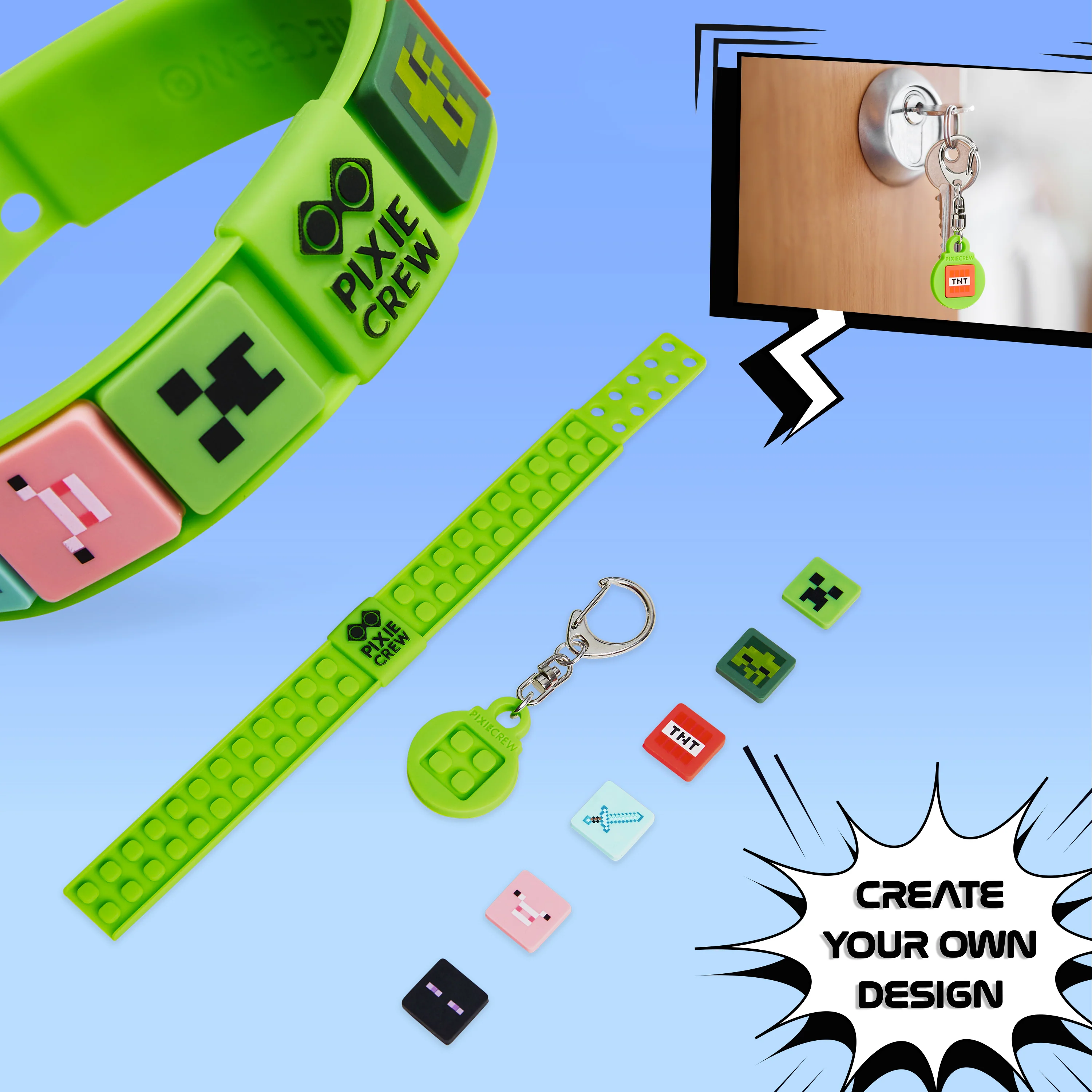Minecraft Keyring and Wristband Set for Kids, Creeper Key Chain, Gaming Gifts - Image 7