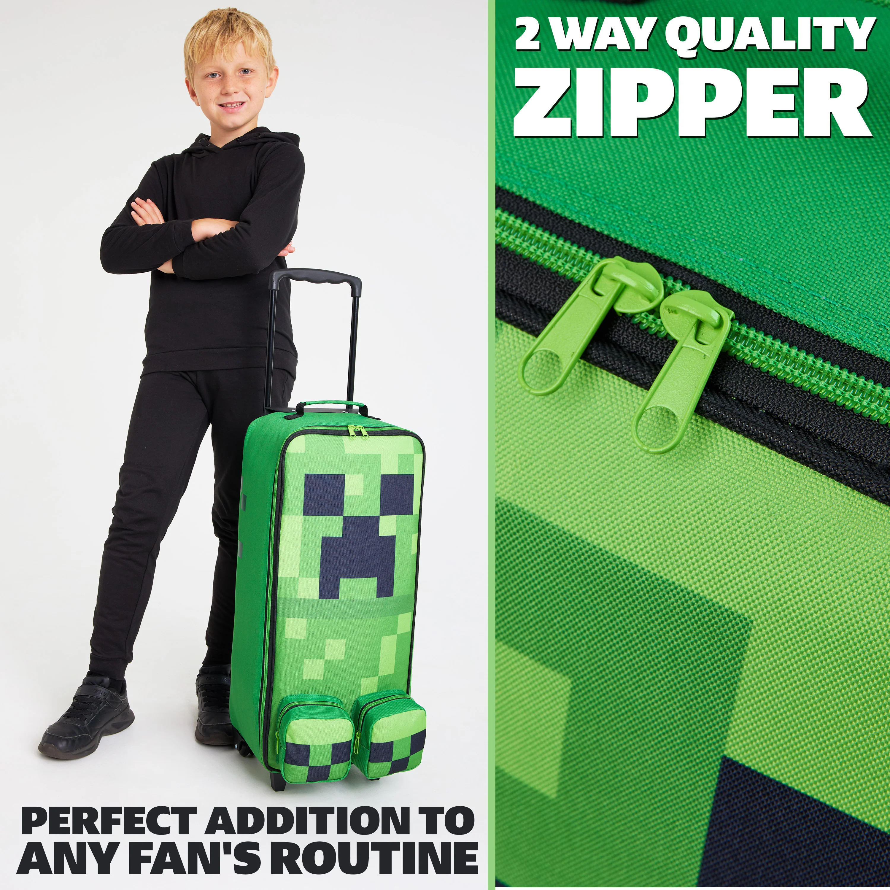 Minecraft Kids Foldable Trolley Bag, 64 x 17 x 25cm, 24.2L Capacity, 4 Wheels - Gamer Travel Essentials - Image 2