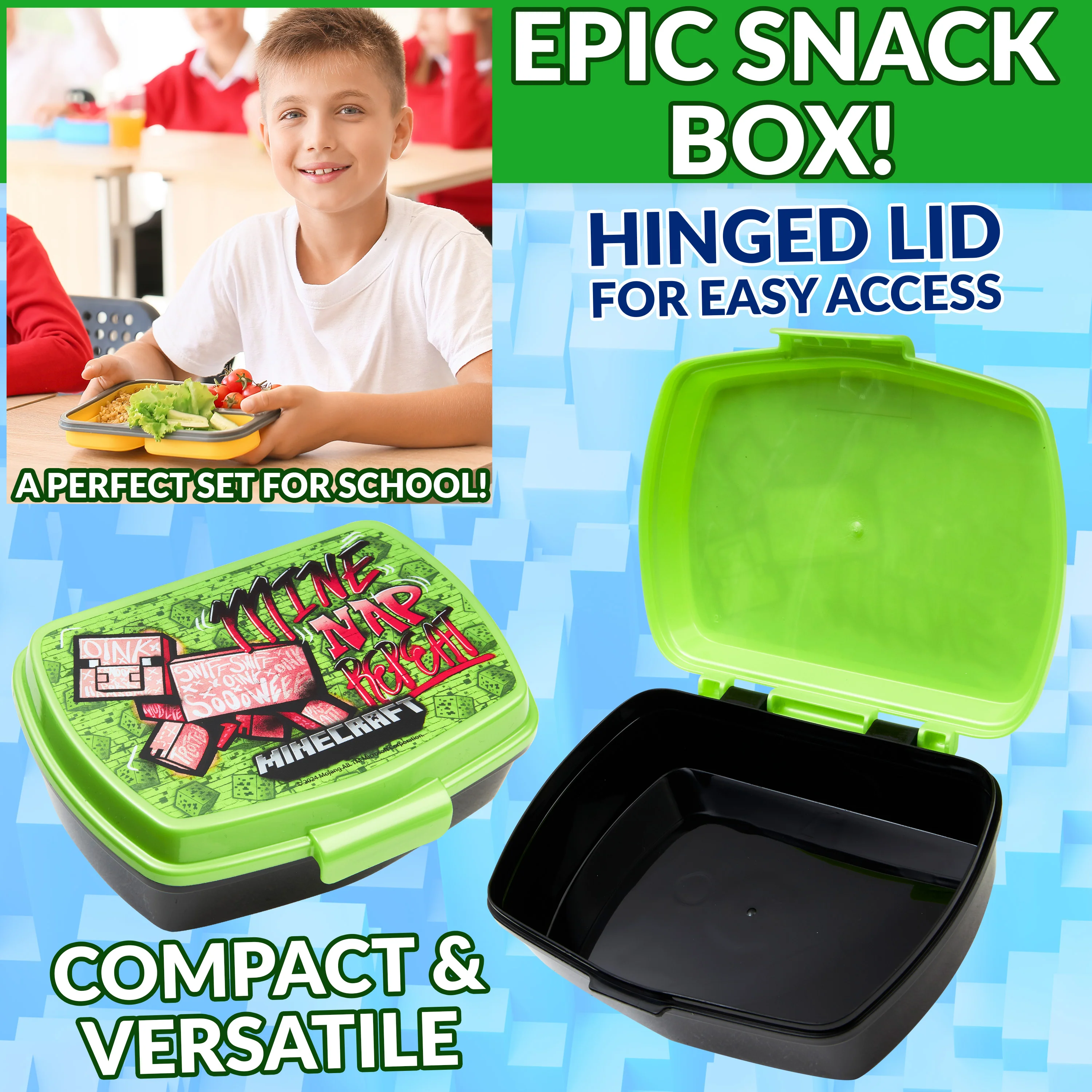Minecraft Kids Insulated Lunch Bag, Box and Bottle, 3 Piece Set - Gamer Gifts - Image 6